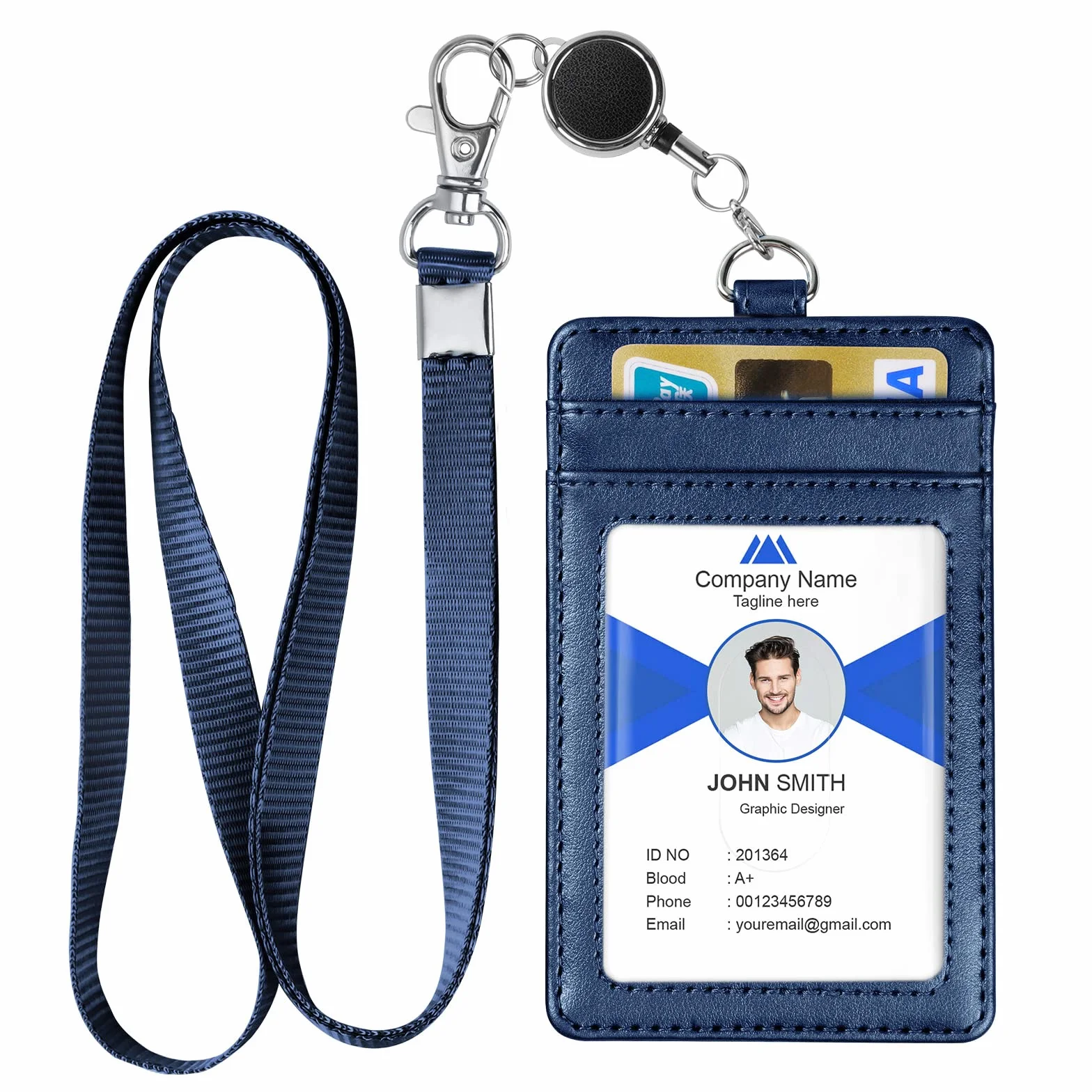 OFFCUP Porta badge in pelle PU, porta carte d'identità, portafoglio con cordino nylon e tasca cerniera