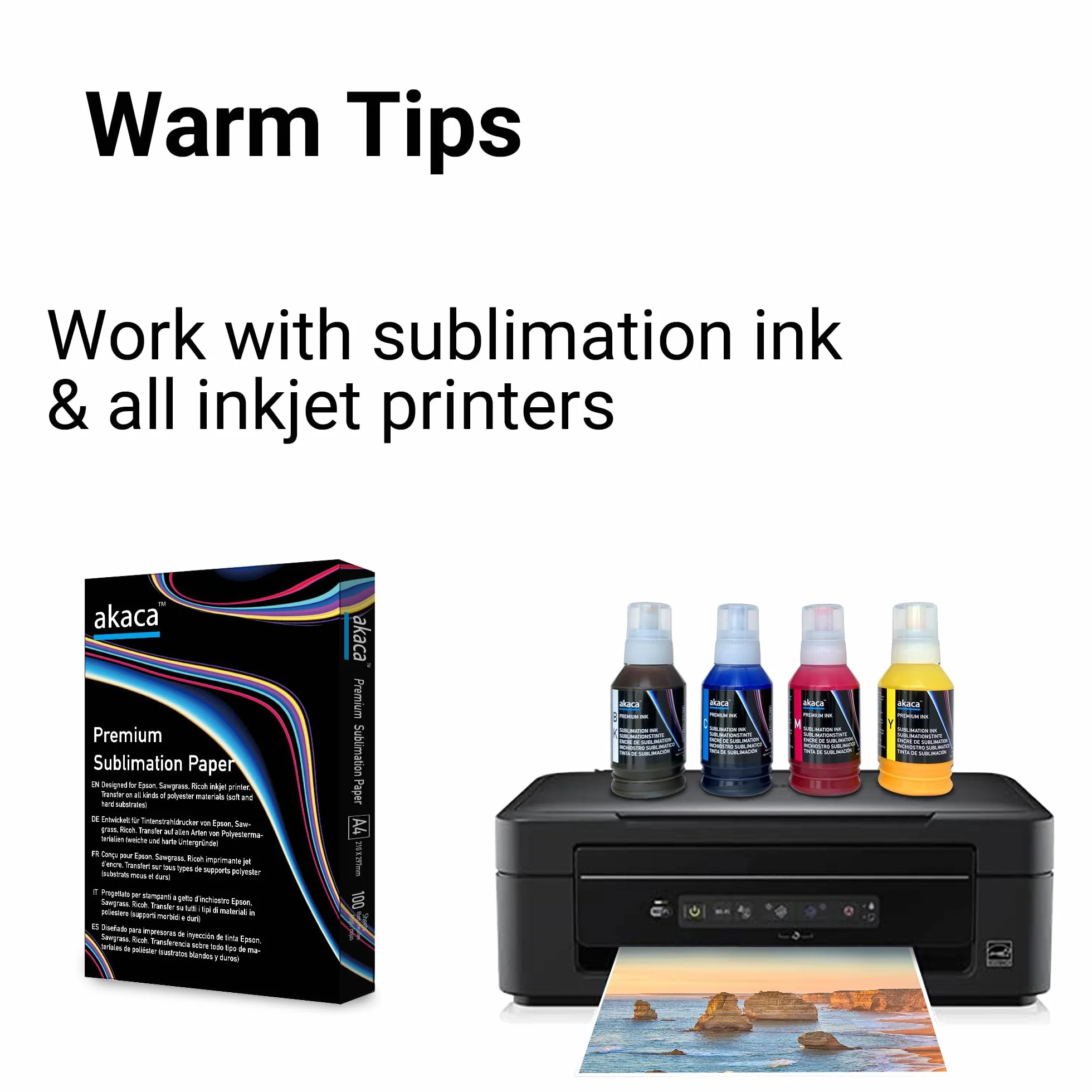 akaca Carta per sublimazione A4, 210 x 297 mm, 120 g/m², 100 fogli, per stampanti Epson Sawgrass Ricoh