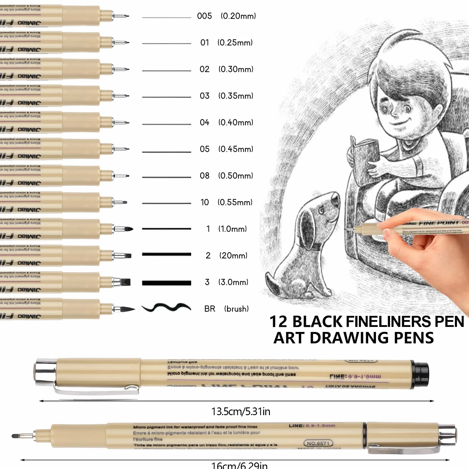 Svalor Penne a punta fine Micron 12 pezzi Nere diverse larghezze di linea per disegno illustrazione