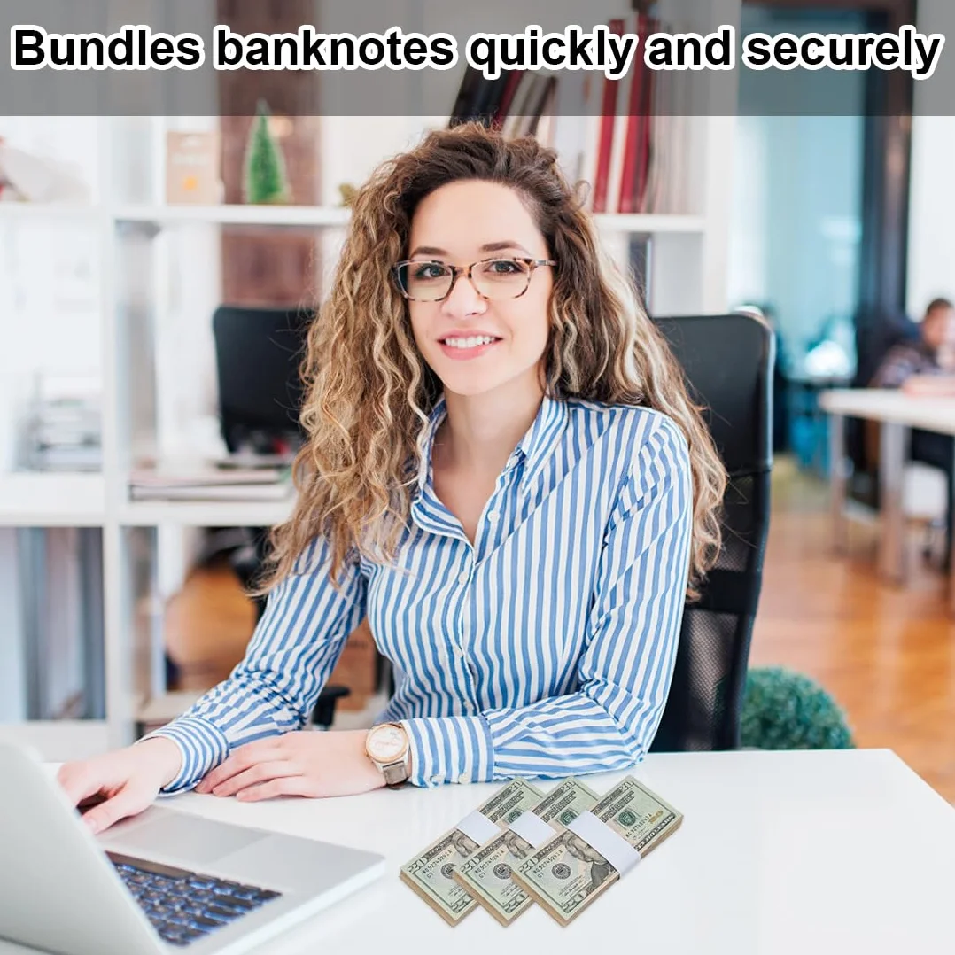 Fasce Autoadesive per Banconote 100 Pezzi, Strisce per Fascicolare, Buste per Contanti (7.6x1.14In)