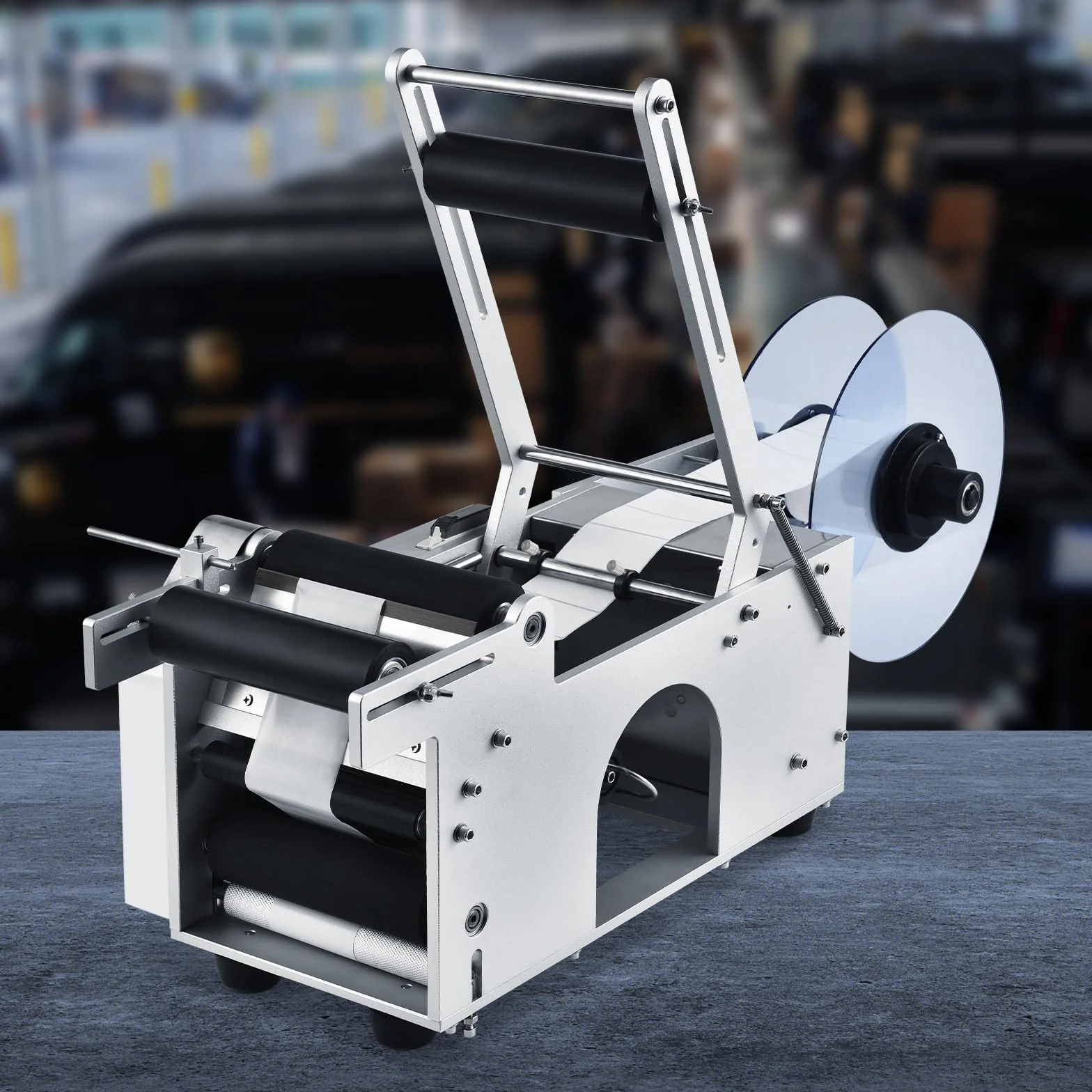 VEVOR Etichettatrice Semiautomatica per Bottiglia Rotonda, 20-50Pezzi/min, Applicatore di Etichette, Etichettatrice Regolabile Adatta per Bottiglie Larghezza Etichetta tra 13-150mm Lunghezza 25-300mm