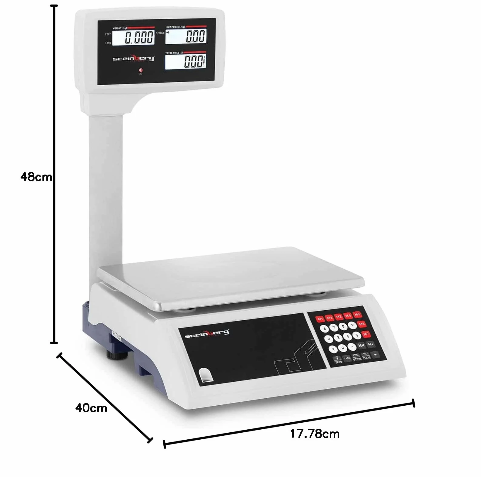 Steinberg Systems Bilancia da Banco Bilancia di Controllo SBS-PW-305C (30 kg / 5 g, Display LCD alto, Alimentatore + Batteria)