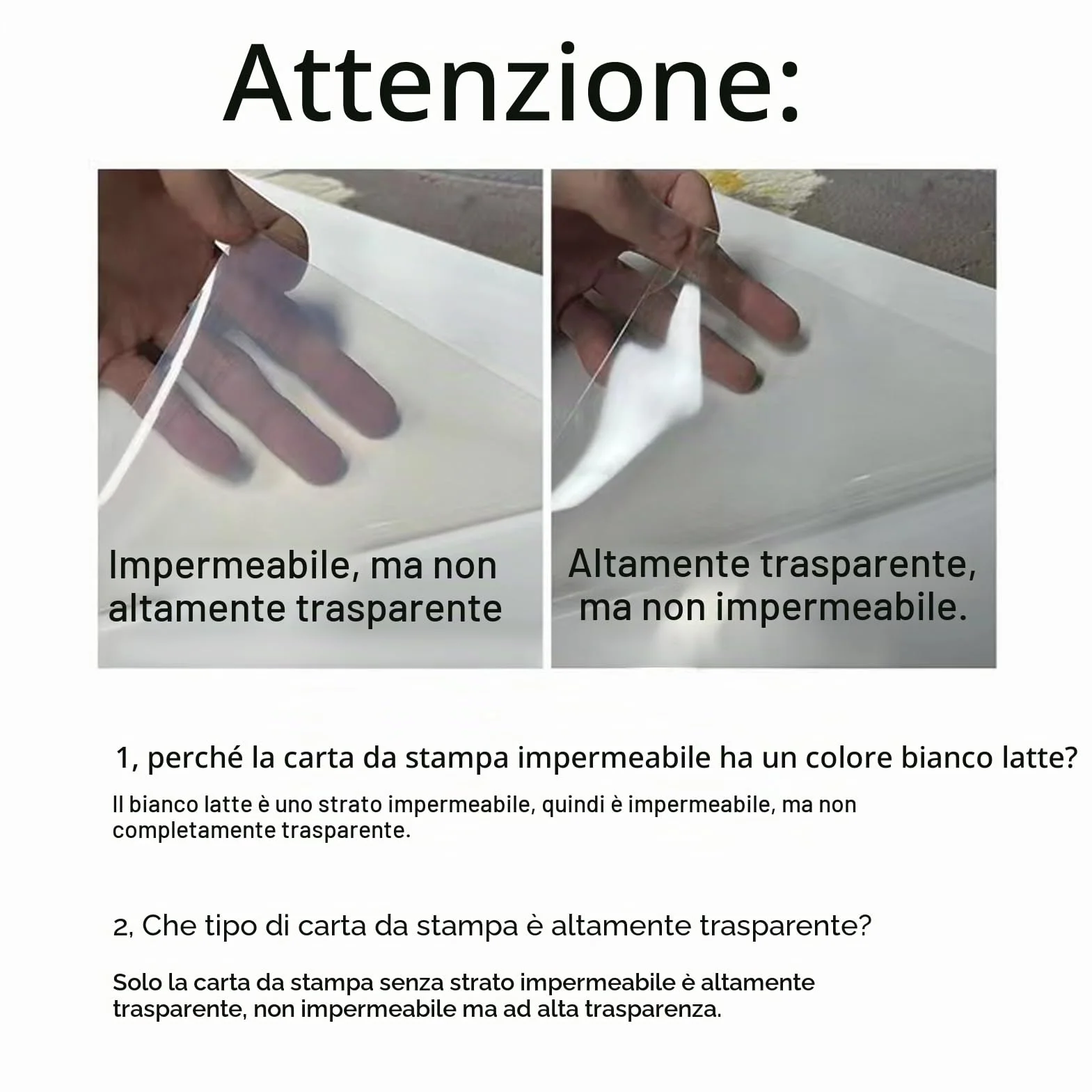 Pellicola adesiva in vinile trasparente impermeabile 25 fogli per stampanti laser e getto d'inchiostro