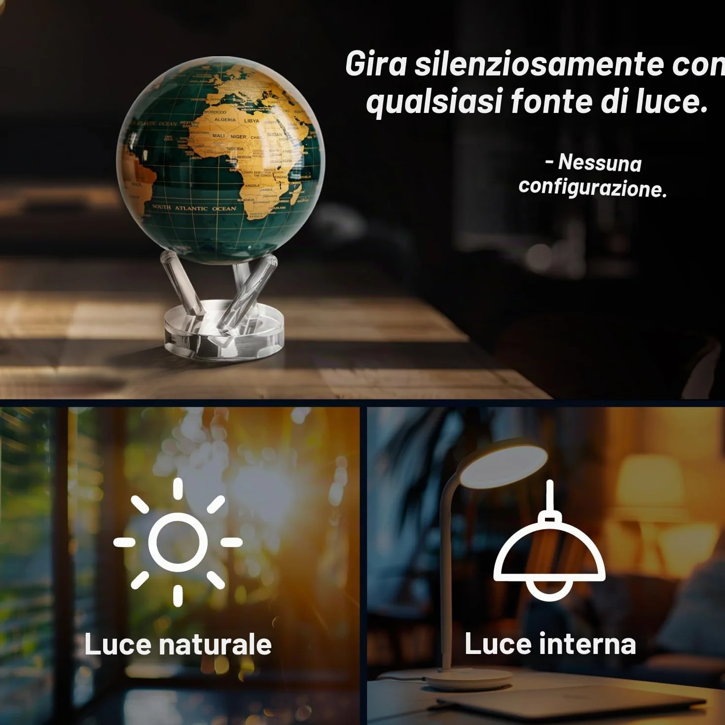 MOVA Globes Venere Classico (4,5") | Mappamondo Auto-Rotante a Energia Luminosa |Silenzioso, Senza Batterie né Fili |Decorazione da Scrivania o Idea Regalo Globo Spazio