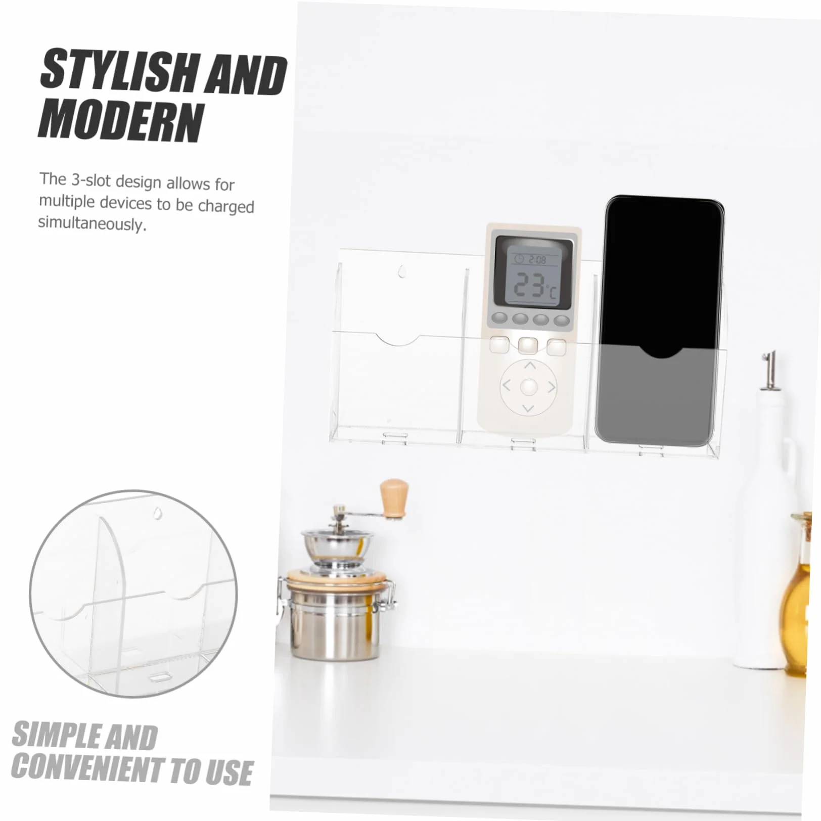 MAGICLULU 4 Pz Supporto di ricarica per smartphone da parete in acrilico a 3 slot custodia per telefono impermeabile magnetico presa wall organizer portatelecomando rack porta telecomando