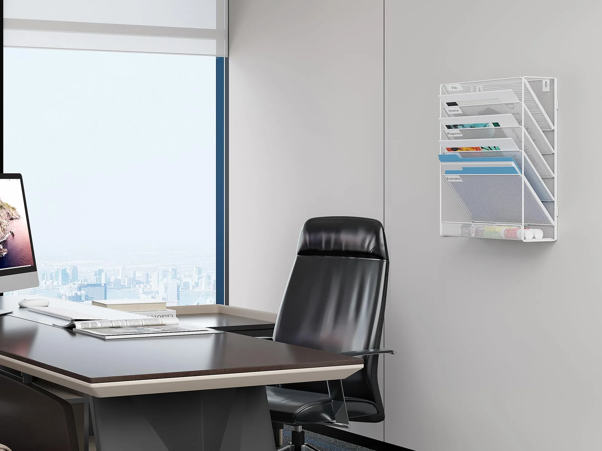 EasyPAG Portadocumenti a Parete A4 6 Compartimenti Metallo Rete,Portariviste a Muro,Porta Lettere da Appendere,Organizzatore Posta da Muro per Ufficio & Casa,Bianco
