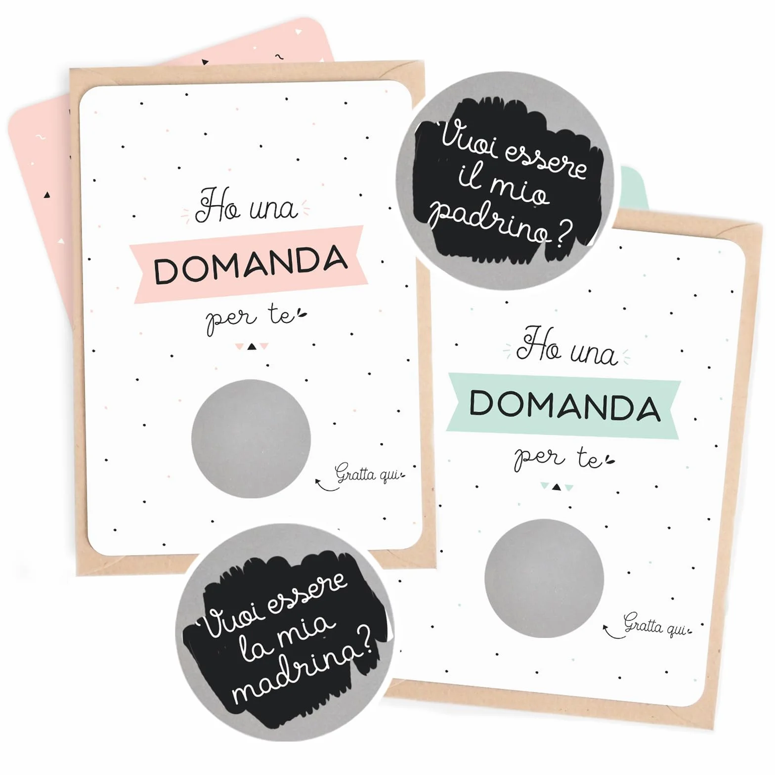 Manahia Set 2 Biglietti Gratta e Vinci Padrini Idea Originale per Chiedere e Annunciare il Battesimo Buste Kraft