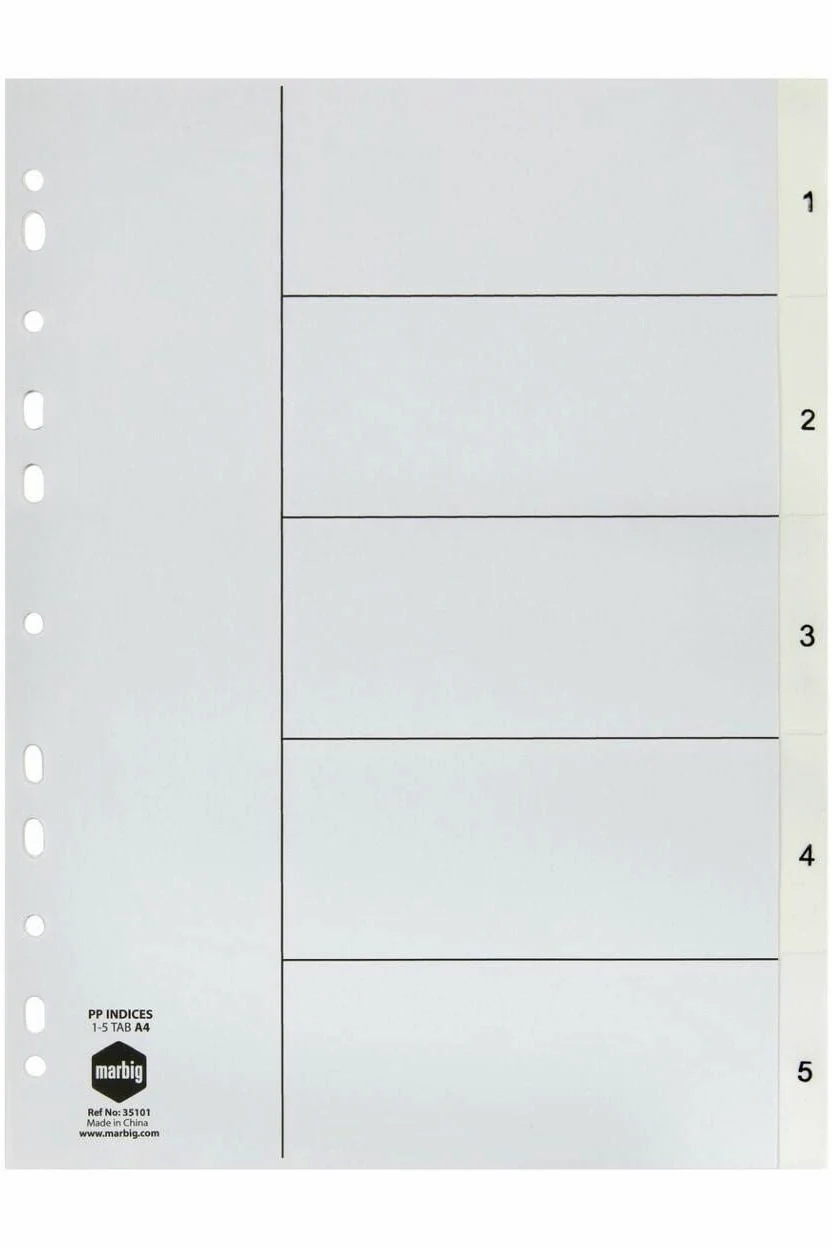 Marbig 35101 - Indici in polipropilene, formato A4, 1-5, colore: Bianco