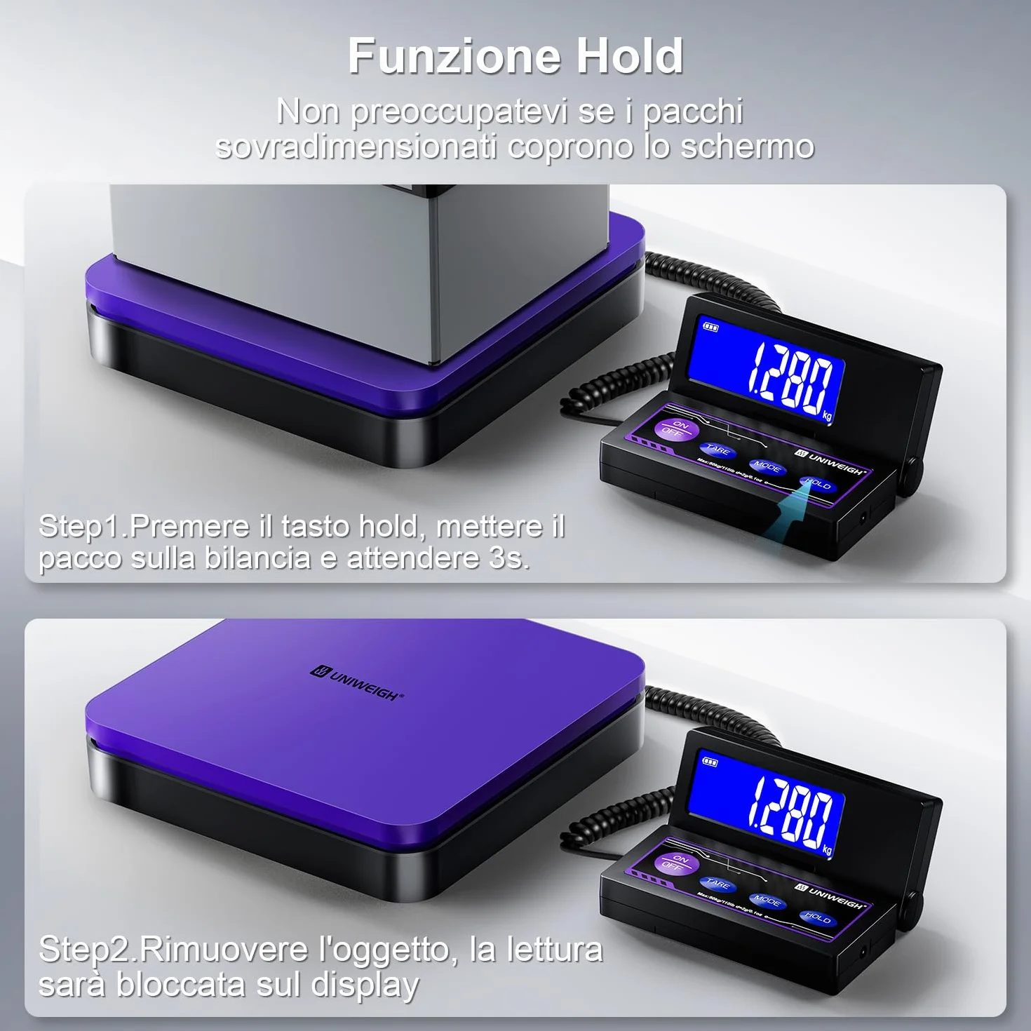 UNIWEIGH Bilancia digitale per spedizioni 110lbs/0.1oz accurata, bilancia postale con 5 unità/LCD/tara/funzione Hold, spegnimento automatico, bilancia postale per pacchi piccole aziende/bilanci