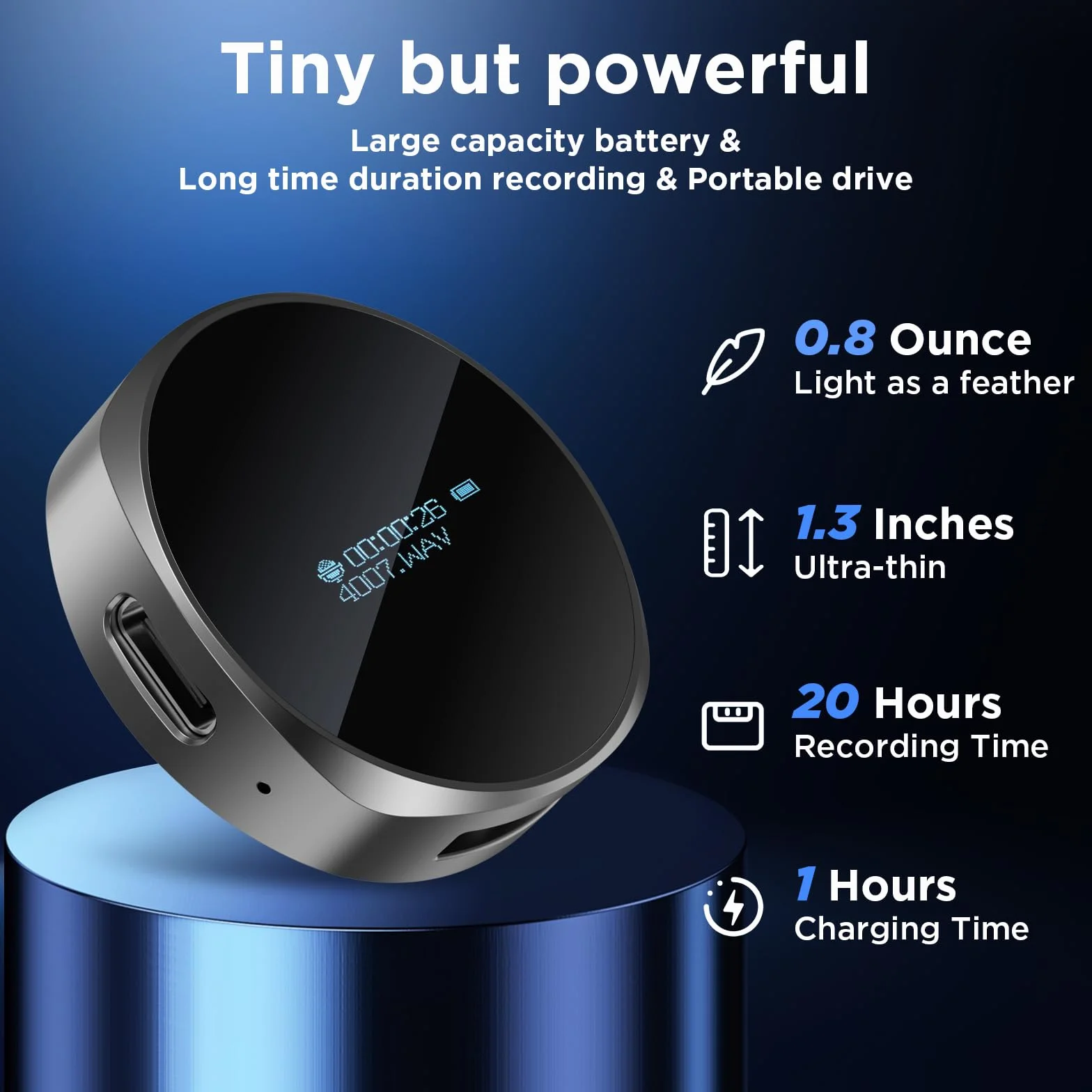 Registratore vocale magnetico da 64 GB, registratore vocale con riduzione intelligente del rumore, dispositivo di registrazione 4800 ore e registratore audio USB-C per lezioni, riunioni, interviste