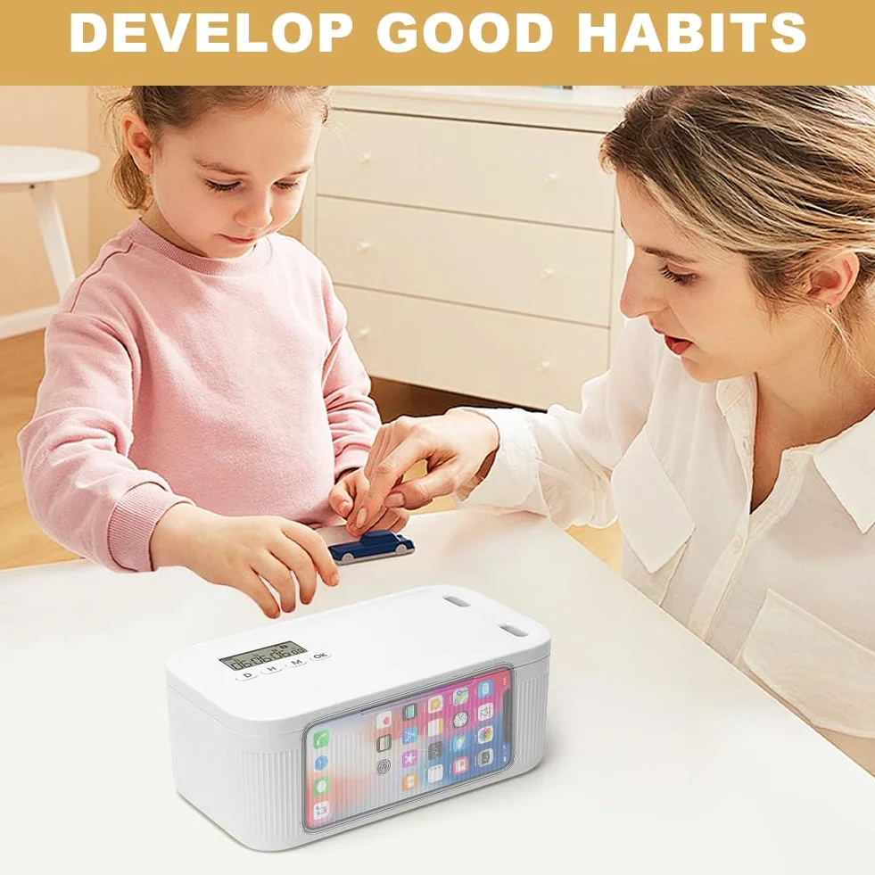 Safe Timed Lock Box, contenitore con chiusura a chiave, contenitore per cellulare con chiusura temporanea, con 2 modalità di lavoro, per cucina, casa, scuola, frigorifero, viaggio personale (bianco)