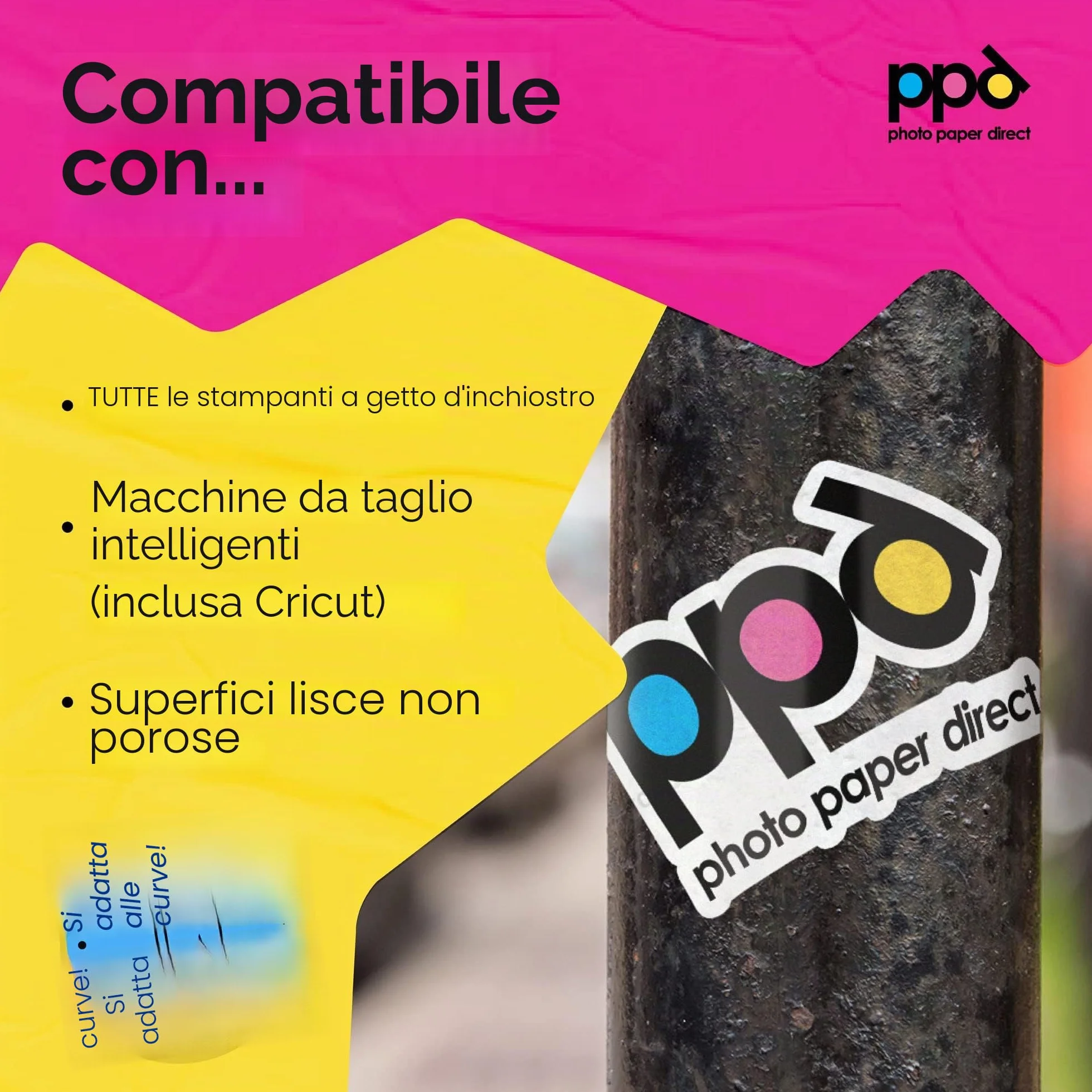 PPD A4 10 Fogli Carta Vinile Adesiva Lucida per Stampanti Inkjet - Sticker Bianco