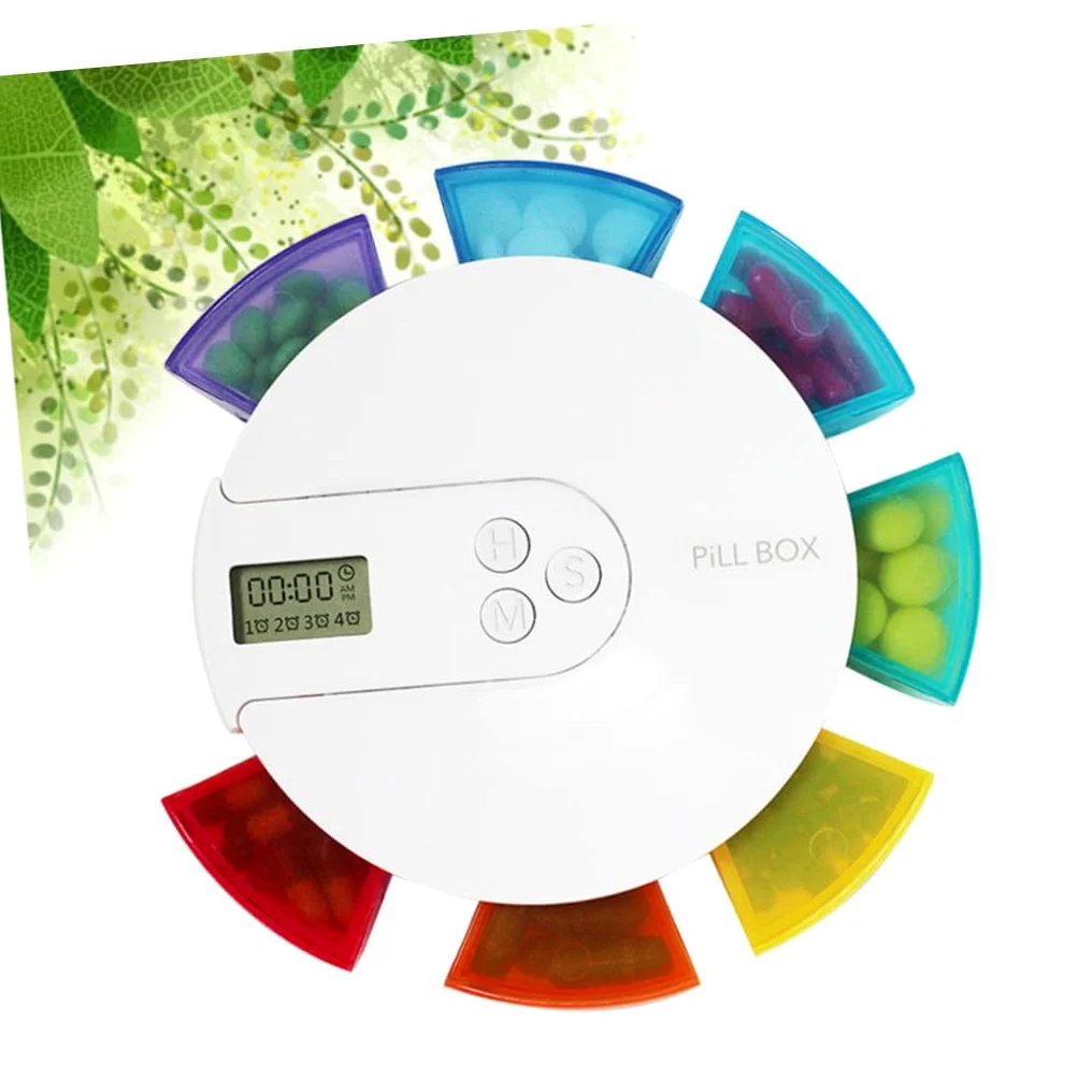 Portapillole Settimanale 7 Scomparti Elettronico con Timer | Abs Pp, Pulsante di Blocco, Promemoria Alimentazione Incluso, Programma Facile da Impostare