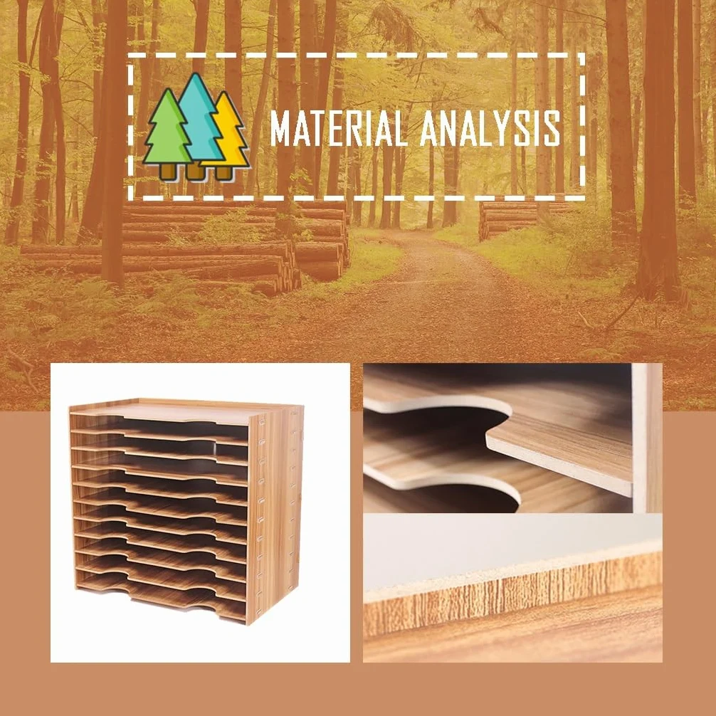 Vassoio Portadocumenti in Legno Formato A3 con Scomparti impilabili per scrivania, Design KT Cat (51,8x33x49 cm)