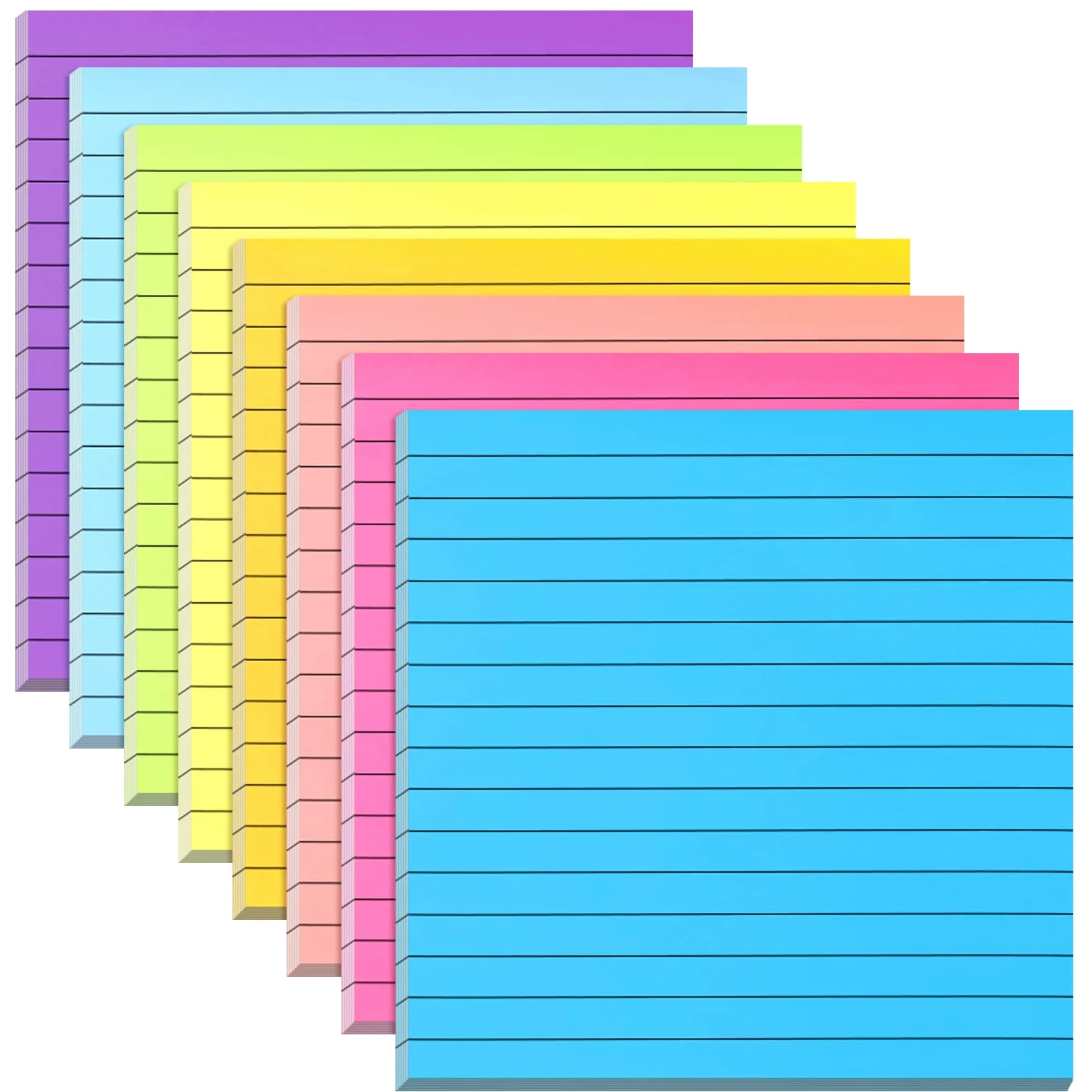 Qeeenar 8 blocchetti di foglietti adesivi grandi, 28 x 28 cm, a righe, grandi, per parete, per ufficio, 25 fogli/blocco (colore vivace)