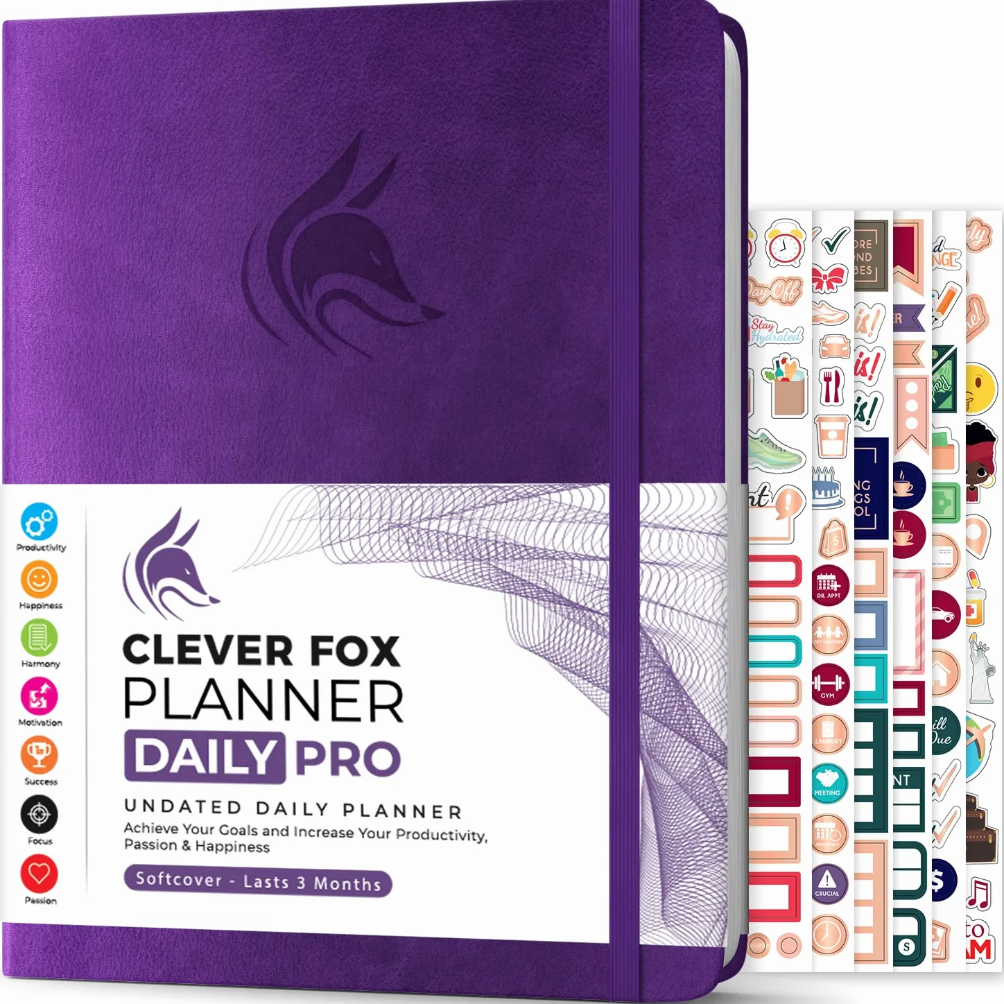 Clever Fox Planner Daily PRO – Agenda giornaliera e diario di gratitudine per aumentare la produttività, la gestione del tempo e raggiungere i tuoi obiettivi, senza date, formato A4, 21,5 x 28 cm,