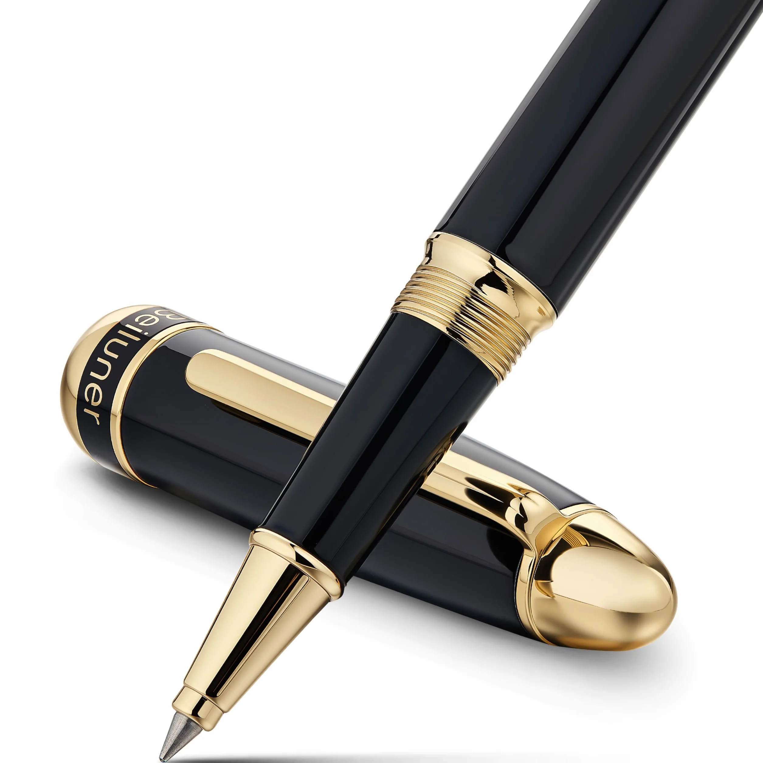BEILUNER 315 Penna Rollerball di Lusso, Finitura Oro 24K Premium e Laccatura Piano Elegante, Set Regalo Dirigenziale per Professionisti e Laureati, Penna da Ufficio di Prestigio - Nero & Oro