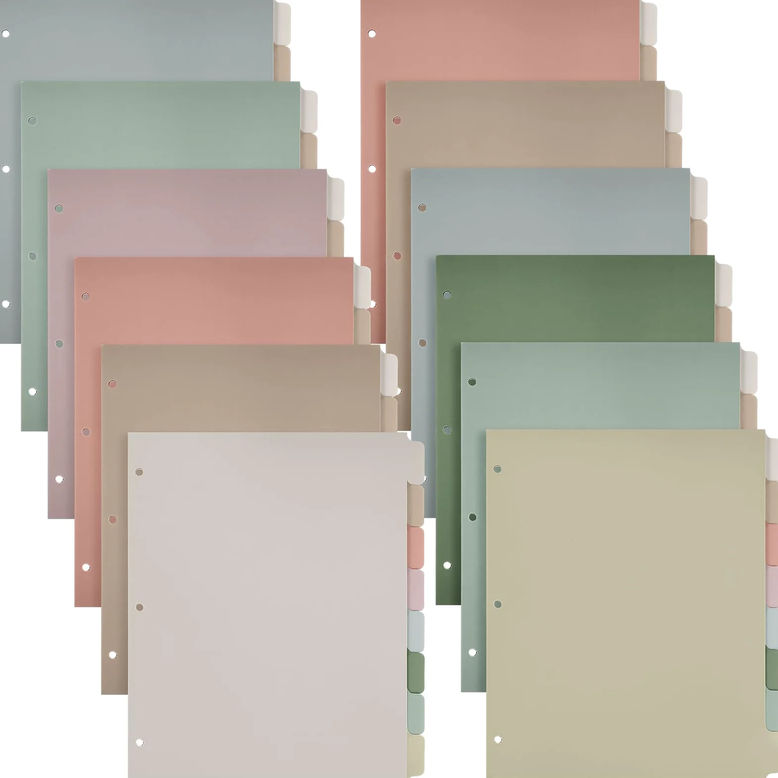 Honoson 12 set di 8 divisori per raccoglitori a 3 anelli, 21 x 28 cm, divisori in carta multicolore con pellicola di plastica, divisori per pagine perforati a 3 fori, robusti divisori per indice per