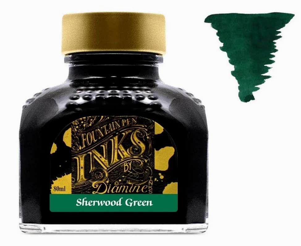 Diamine Inchiostro Per Penna Stilografica 80ml - 2 x Bottiglie - Writers Blood & Sherwood Green