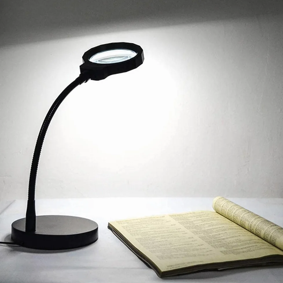 Lente d'Ingrandimento a LED, Lampada da scrivania con Lente d'Ingrandimento, Luce di Lettura Flessibile, Illuminazione per riparazioni, Lente d'Ingrandimento con Alimentazione,
