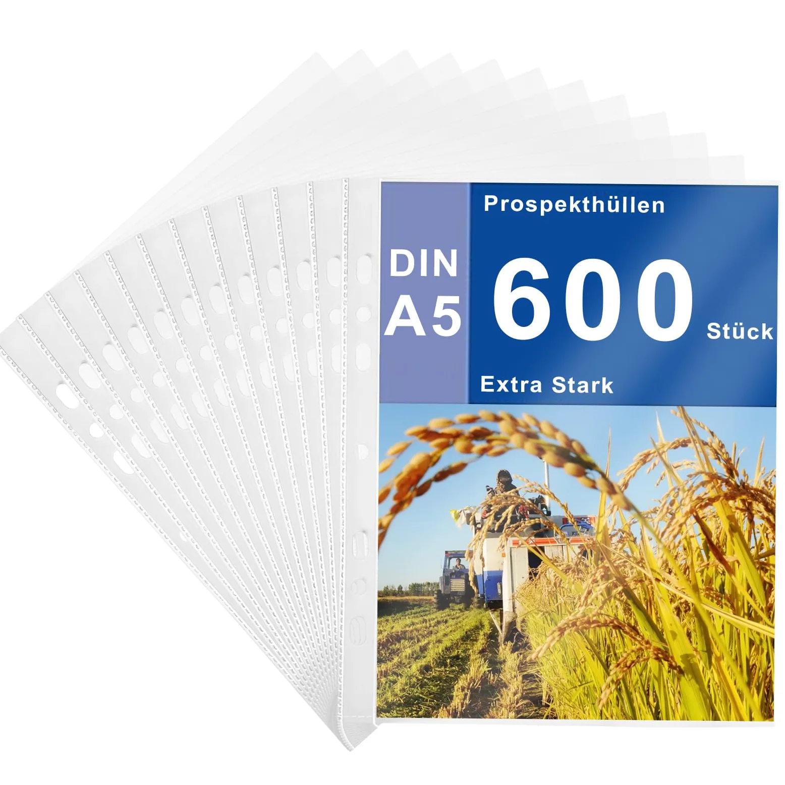 APACALI 600 pezzi Buste trasparenti formato A5, buste per prospettiva A5 ultra trasparenti con foratura, buste per prospettiva extra resistenti, buste trasparenti con apertura superiore, buste in