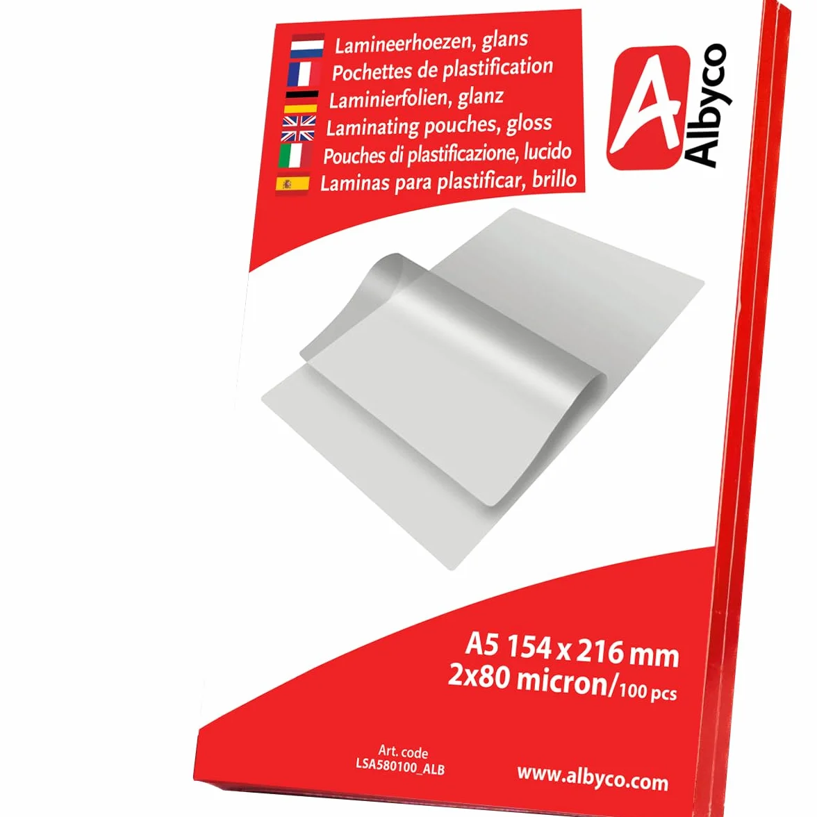 Albyco Foglio di Laminazione A5 Lucido 2x80 Microns 100 Pezzi