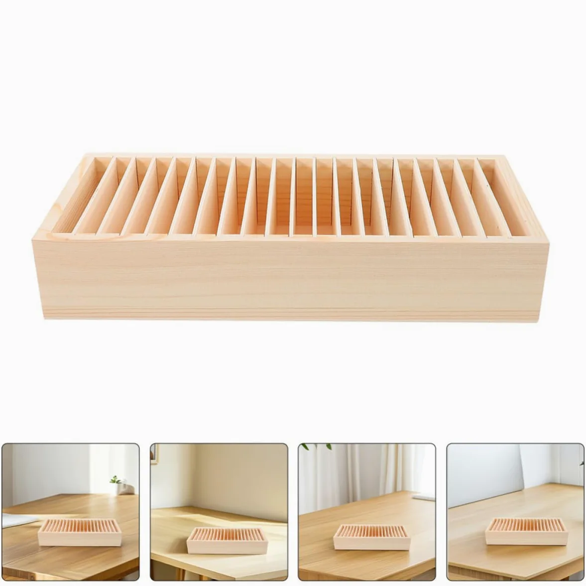 Scatola Porta Biglietti da Visita 2 Pezzi Design Multi-scomparto e Struttura Staccabile in Legno Beige per Organizzazione Versatile a Casa e Ufficio