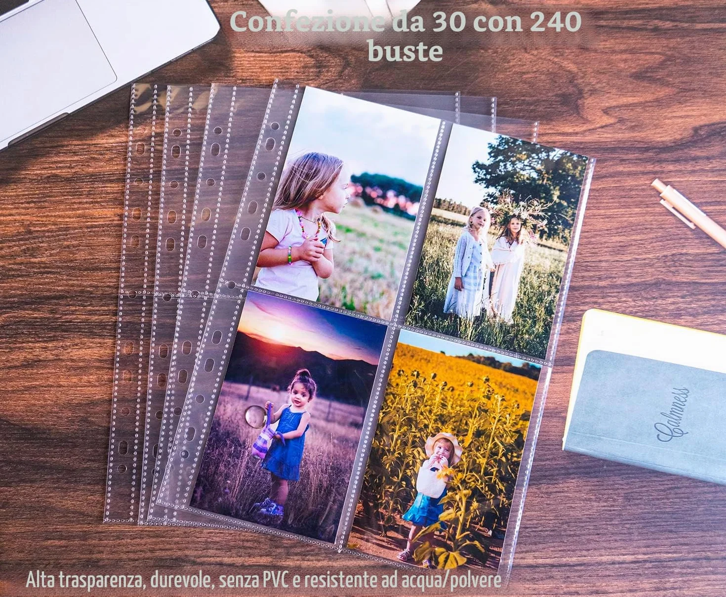 A4 Foto Maniche per Raccoglitore ad Anelli, Guaine Trasparenti per Cartoline, 4 Scomparti, Proteggi Pagine Fotografiche (109x153 mm), 240 Pezzi