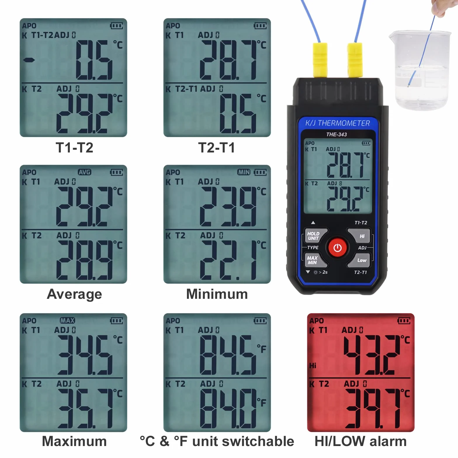 Termometro a Termocoppia Digitale Tipo K 4 Canali -200~1372℃ HVAC Doppio Canale Misuratore Temperatura