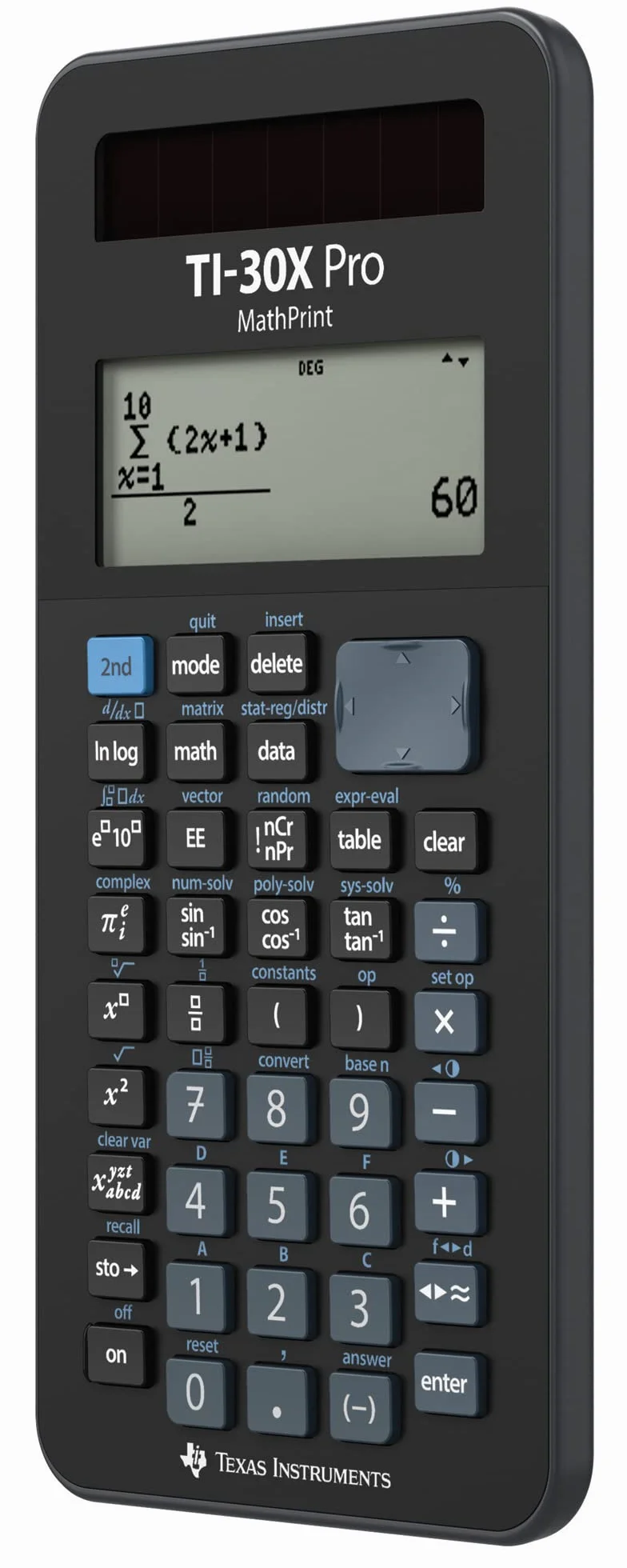 TEXAS INSTRUMENTS TI-30X Pro Mathprint - Calcolatrice scolastica (display ad alta risoluzione a 4 righe, funzionamento solare e a batteria) nero