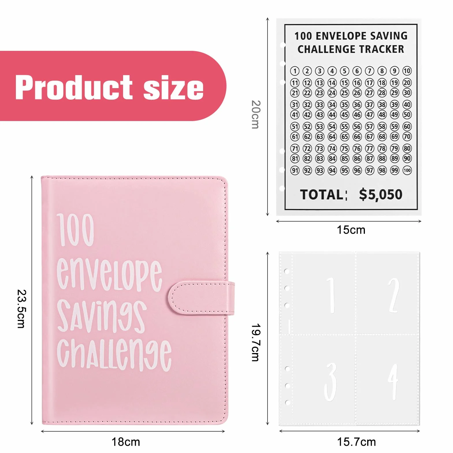 A5 Libro Del Risparmio, 100 Envelope Saving Challenge, Budget Planner Money Binder, Rosa