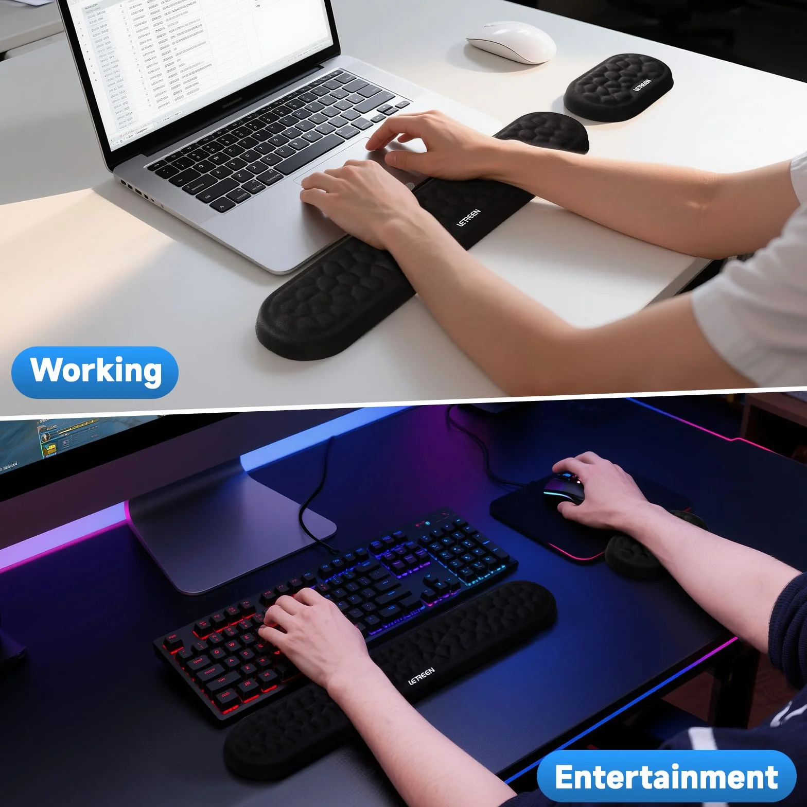 Poggiapolsi per Tastiera e Mouse con Memory Foam, Nero