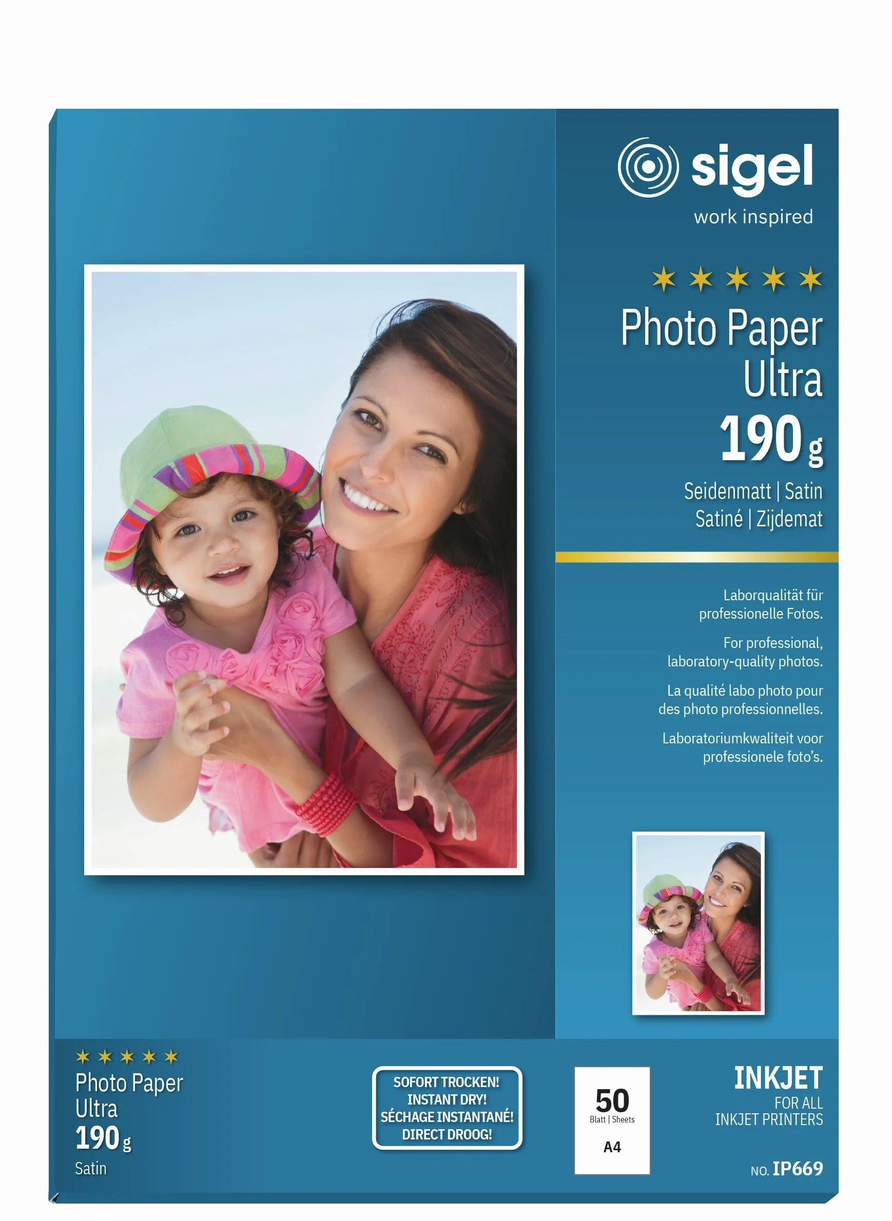 SIGEL Carta fotografica Ultra per stampa inkjet A4 | IP669, professionale, finitura satinata opaca, 190 g/m², 50 fogli
