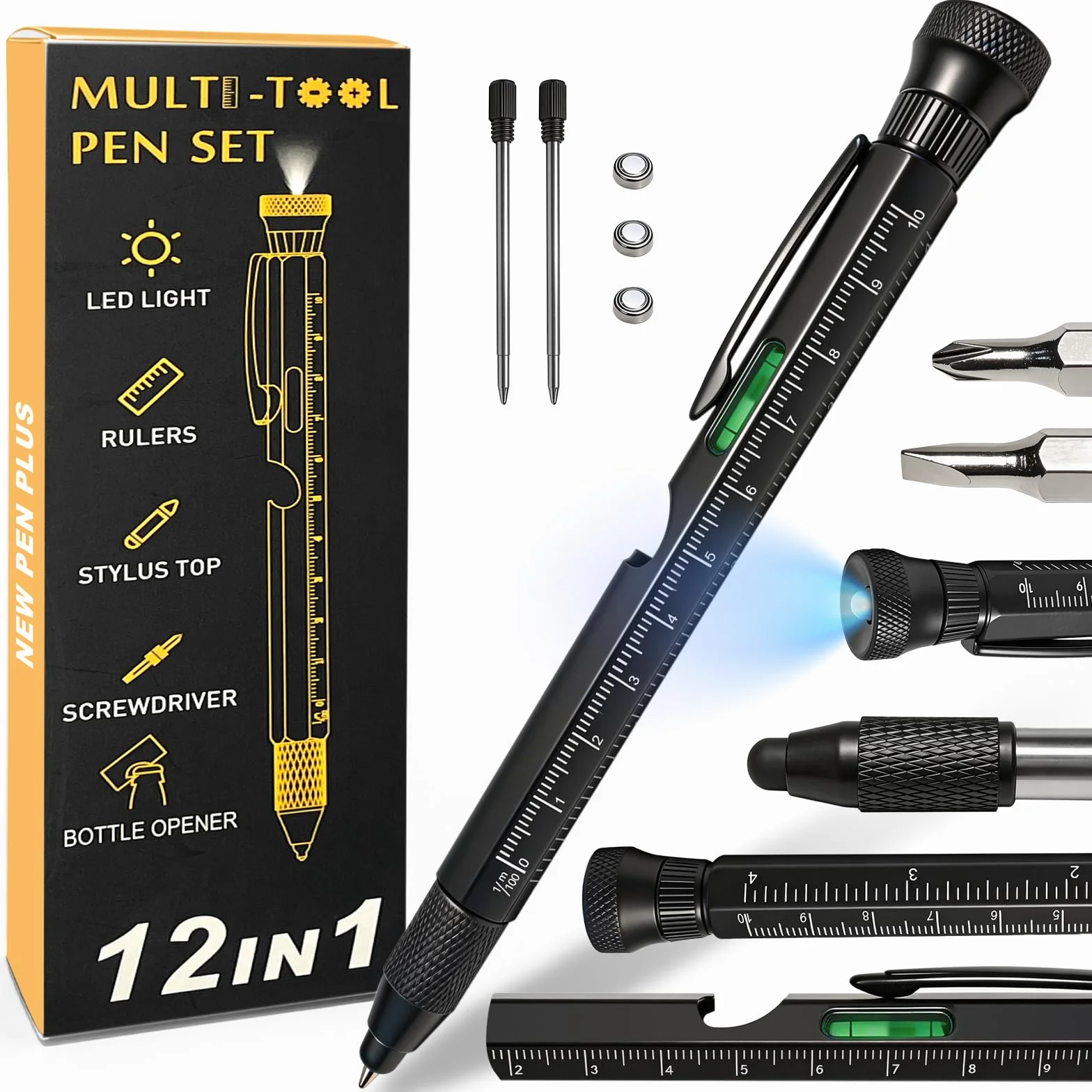 Penna Multifunzione 12 in 1 Gadget Uomo, Strumento Fidget Antistress