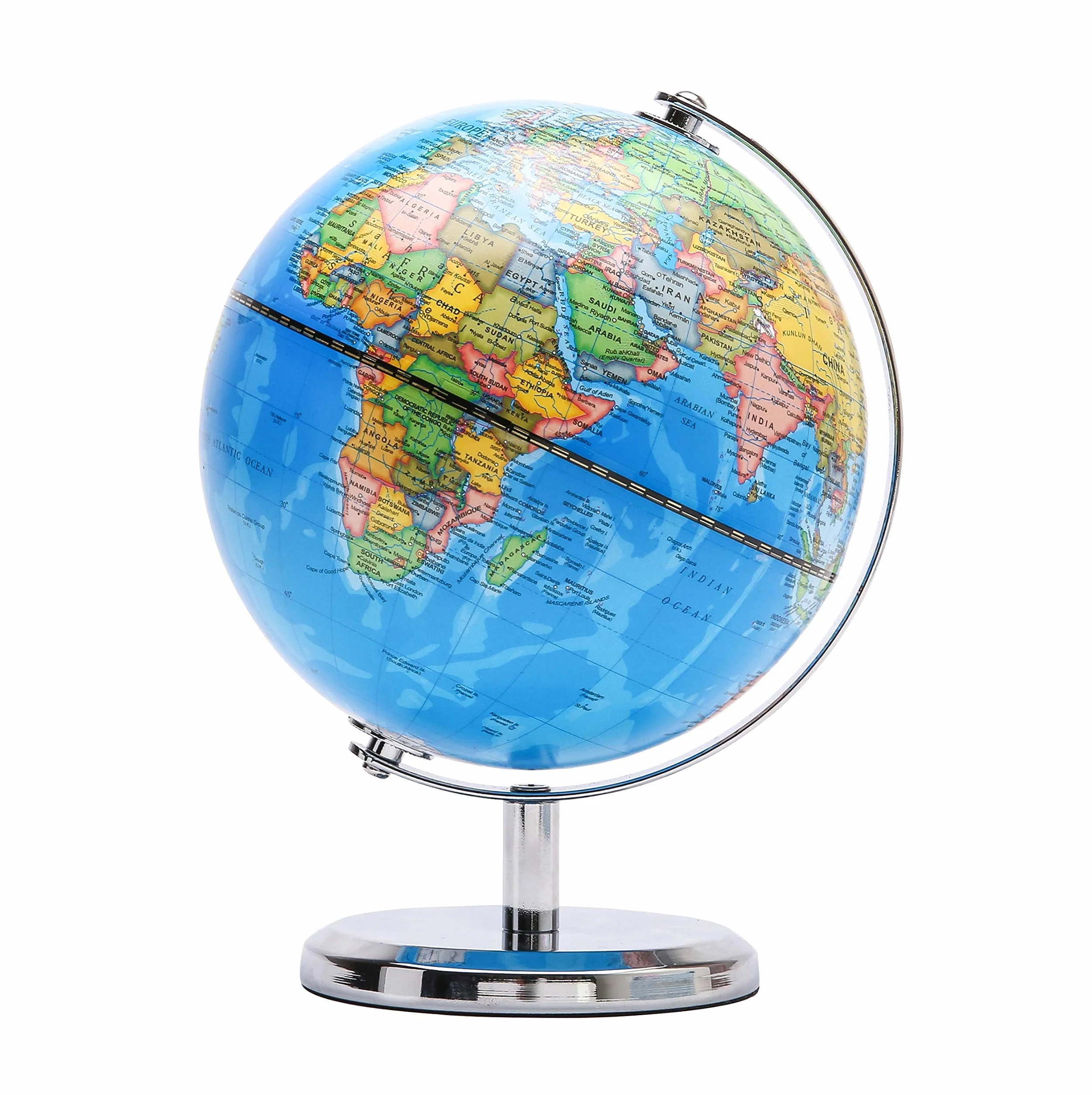 Exerz 20cm Mappamondo - Mappa Inglese - Con Base In Metallo Globo Della Scuola Decorazione/Educazione/Geografica/Moderna - Mappa politica - Diametro 20cm - Blu