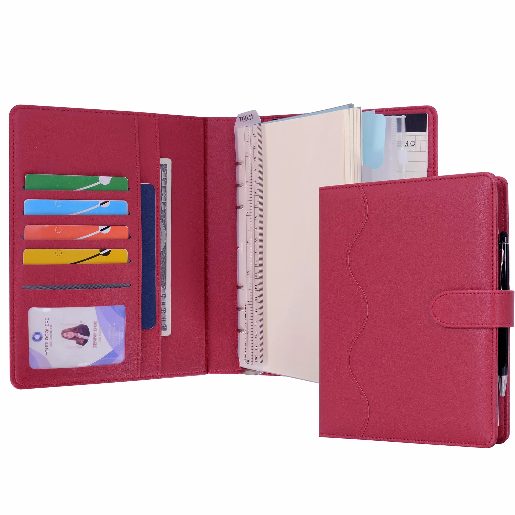 WASON A5 Diario in Pelle PU con Carta Ricaricabile, Portfolio ad Anelli Rimovibile con Clipboard, Rosso