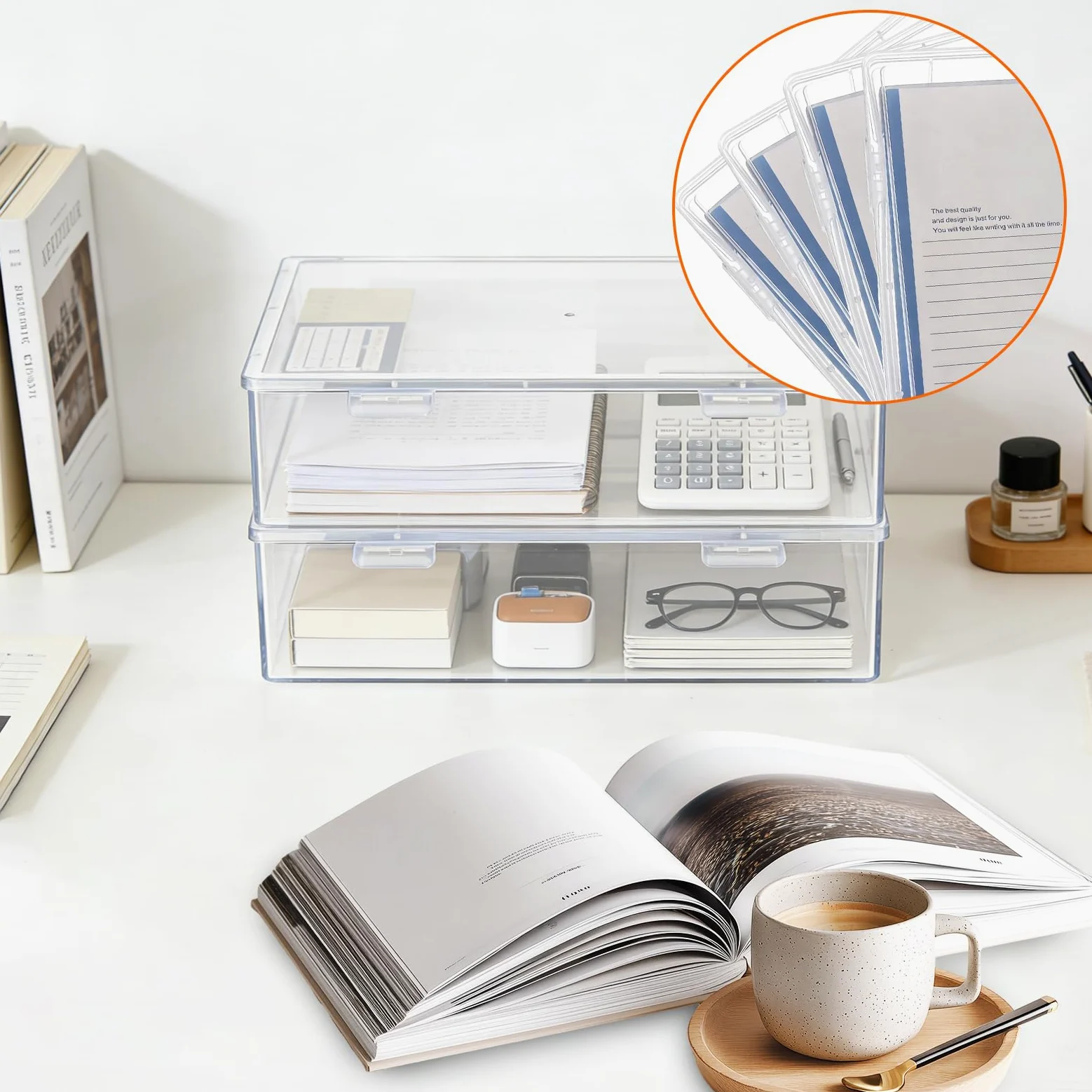 WOPPLXY 3 scatole portaoggetti A4 con coperchi, in plastica trasparente A4, profondità 10 cm, grande capacità, per archiviazioni in ufficio, riviste e documenti, 33 x 23 x 10 cm
