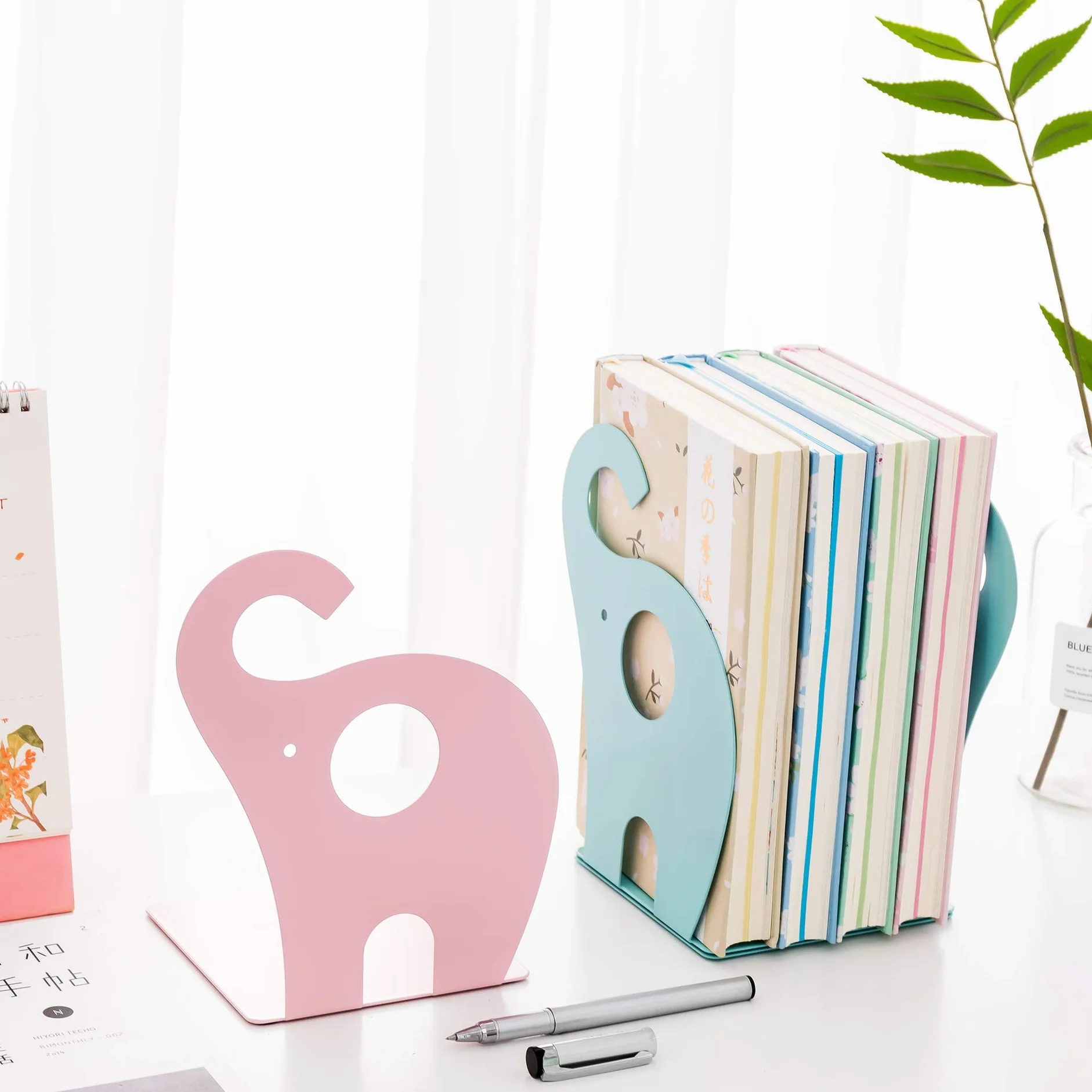 Fermalibri per Bambini Elefante Creativo Libri in Ferro 19x12 cm Azzurro