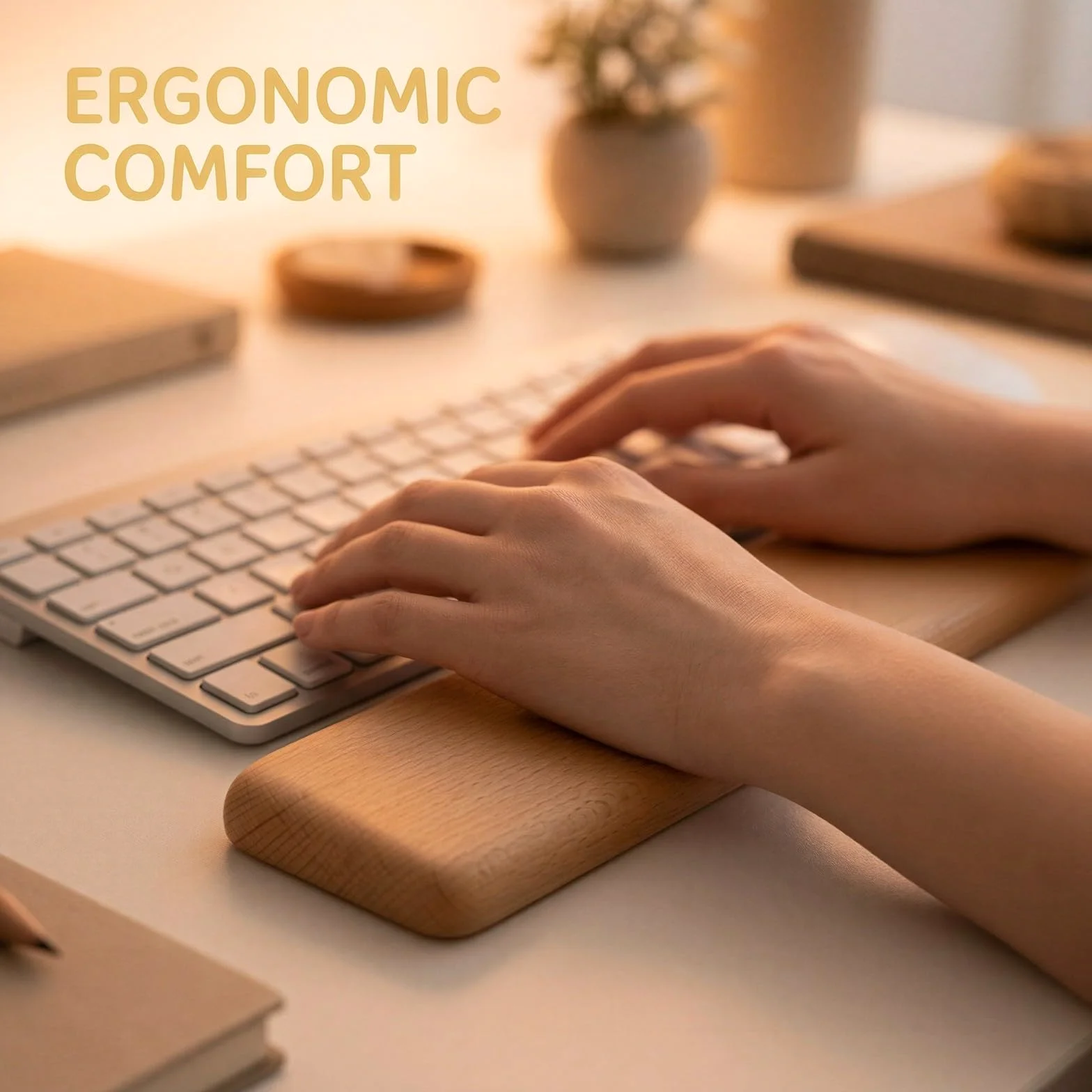 Poggiapolsi ergonomico in legno di faggio (36 cm), ideale per tastiere meccaniche a 87 tasti, antiscivolo e liscio, perfetto per gaming, ufficio e casa, con venature naturali.