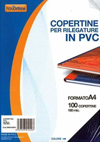 COPERTINA PVC A4 RILEGATURE 180MIC BLU 100PZ