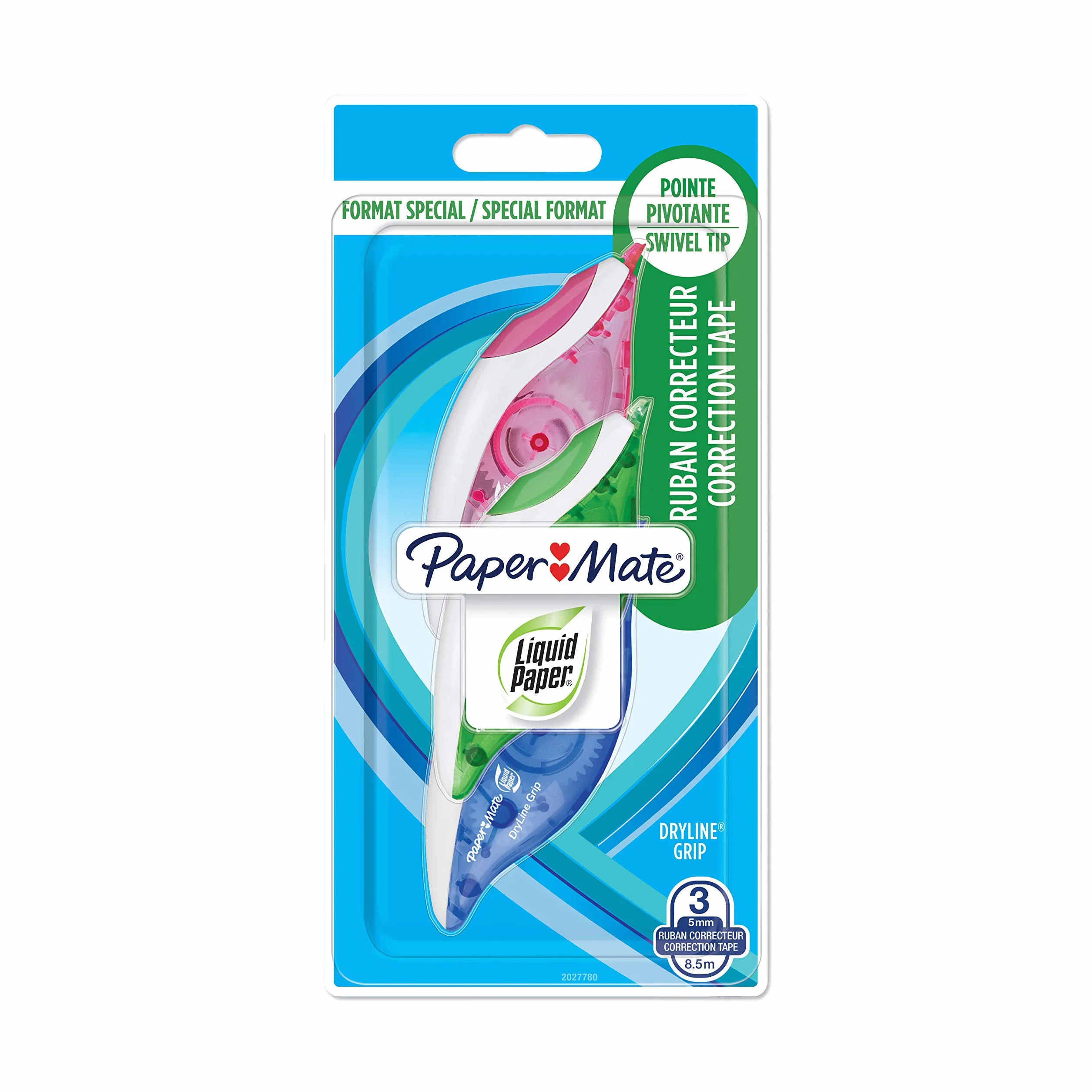Paper Mate Liquid Paper DryLine Grip correttore a nastro confezione da 2+1