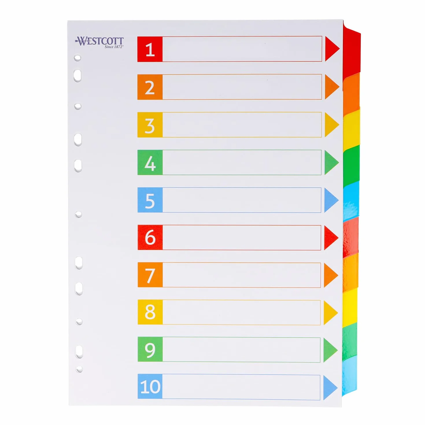 Westcott Registratore per cartelle A4 10 schede scrivibili 5 colori 160 g/m² foratura europea