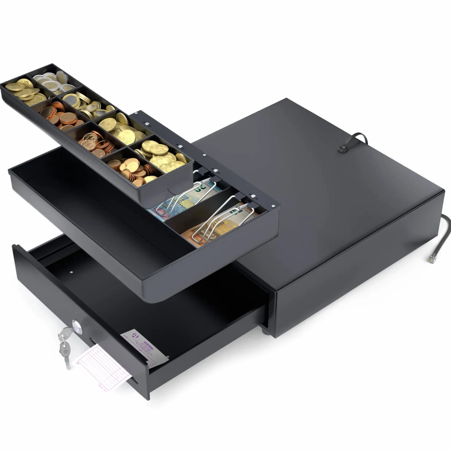 ACROPAQ Cassetto cassa - Apertura elettrica con connessione RJ11, Cassetto per contanti 33 x 33 cm, Adatto per installazione sotto pavimento - Registratore di cassa, Cassa portasoldi - Nero