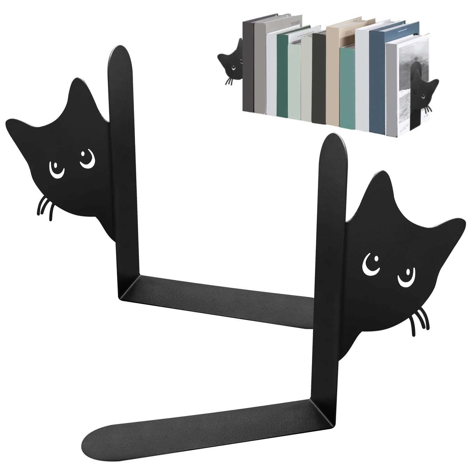 Fermalibri in Metallo a Forma Di Gatto, 2 Pezzi, per Bambini, Scuole, Uffici, Camere Da Letto (Nere)