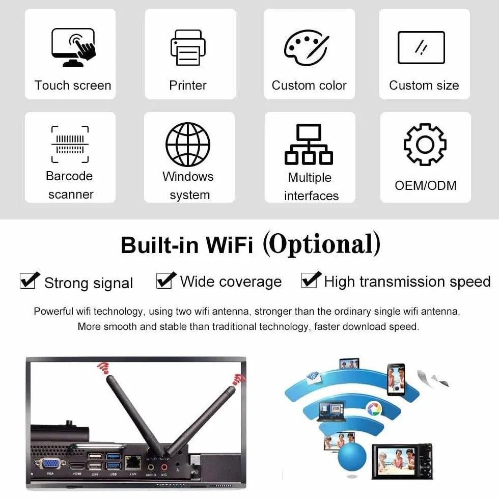 Registratore di Cassa per Punto Vendita al Dettaglio con PC Touch Screen da 15,6 Pollici, Stampante Termica per ricevute Integrata, Software POS per registratore di Cassa