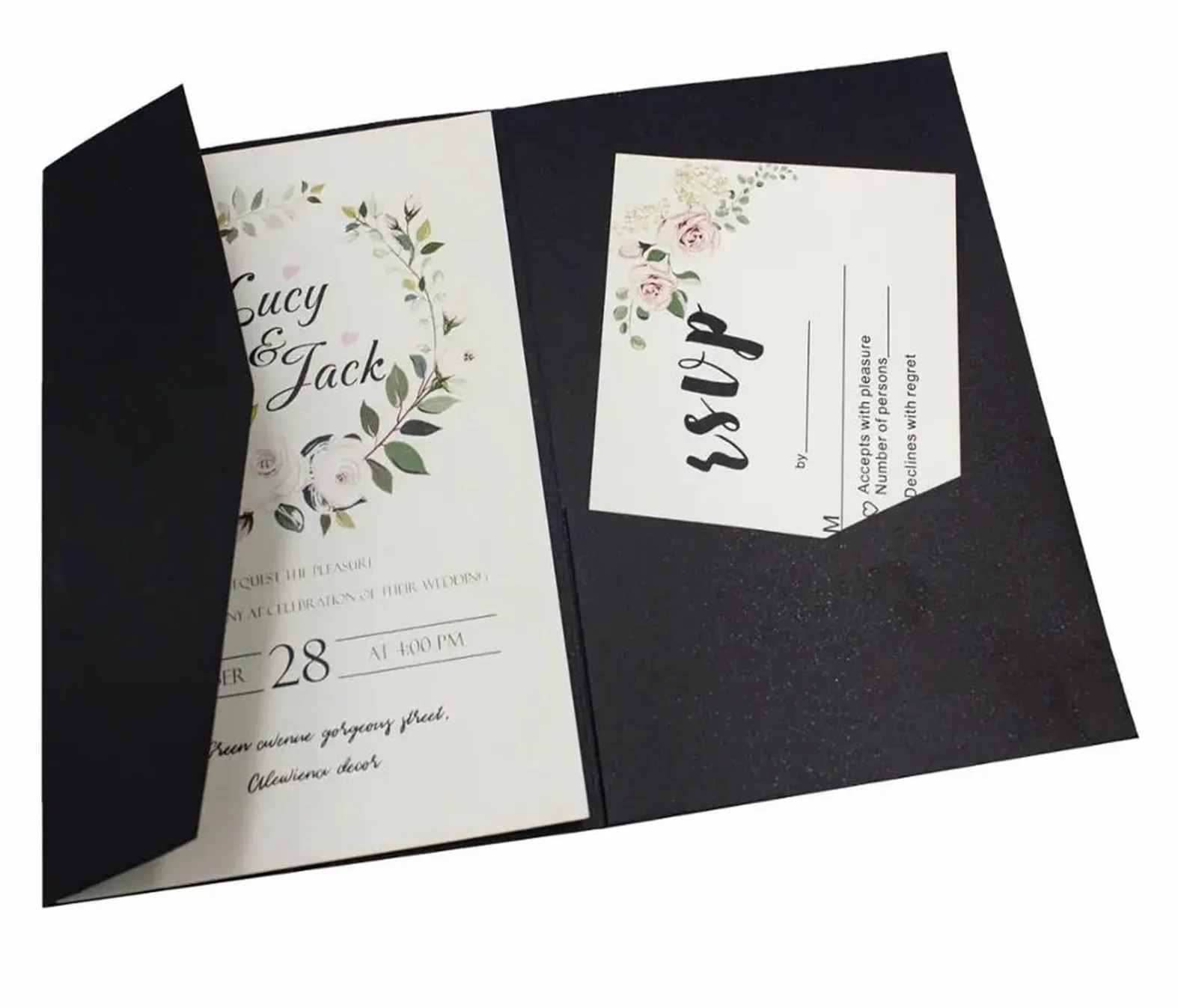 Buste Da Lettera Busta di invito for matrimonio con piega tascabile in oro nero rosso argento avorio taglio laser da 30 pezzi(Pearl black,Laser Cover only)