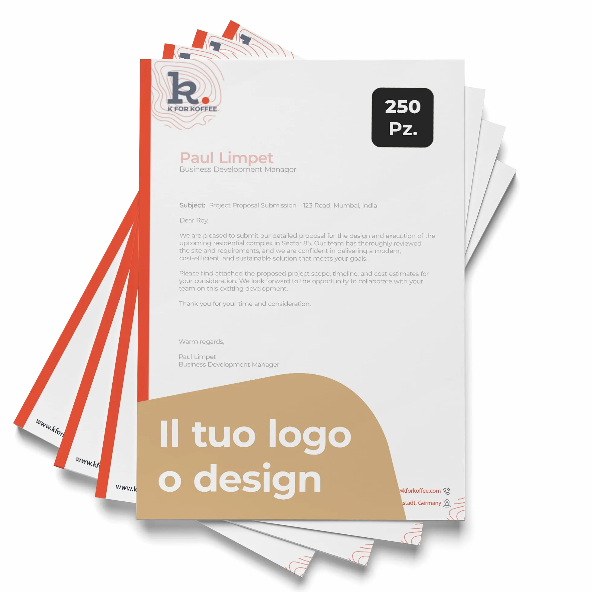 Cimpress Fogli con intestazione A4, Carta aziendale personalizzata con logo, Ufficio e comunicazione aziendale, Formato 210x297mm FSC (250)