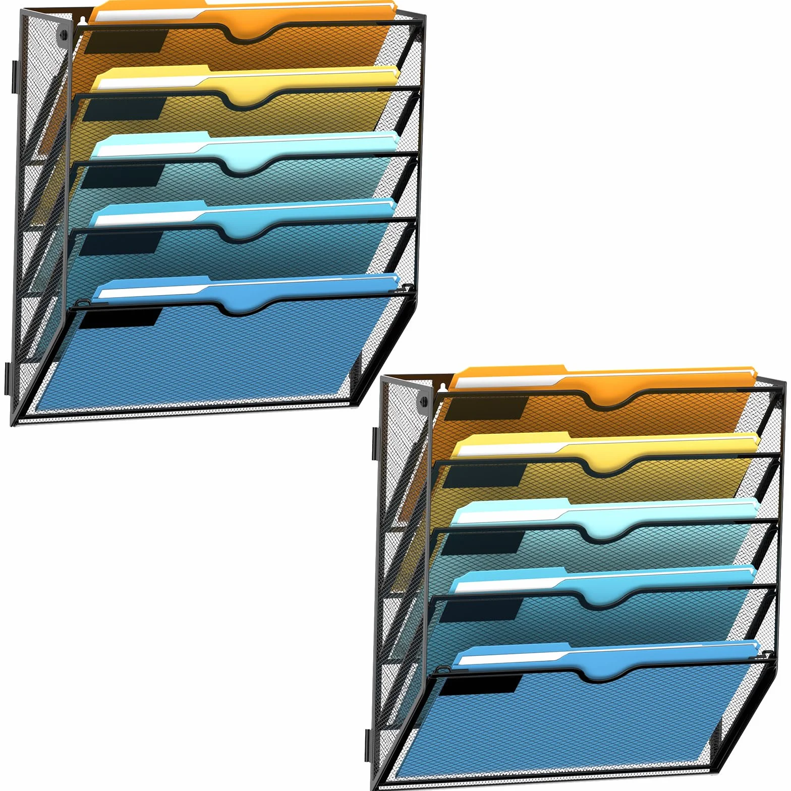 SUPEASY Organizer da parete a 5 ripiani con ganci, organizer per documenti da appendere, organizer per posta da parete, per documenti, cartelle, riviste da ufficio, nero, confezione da 2