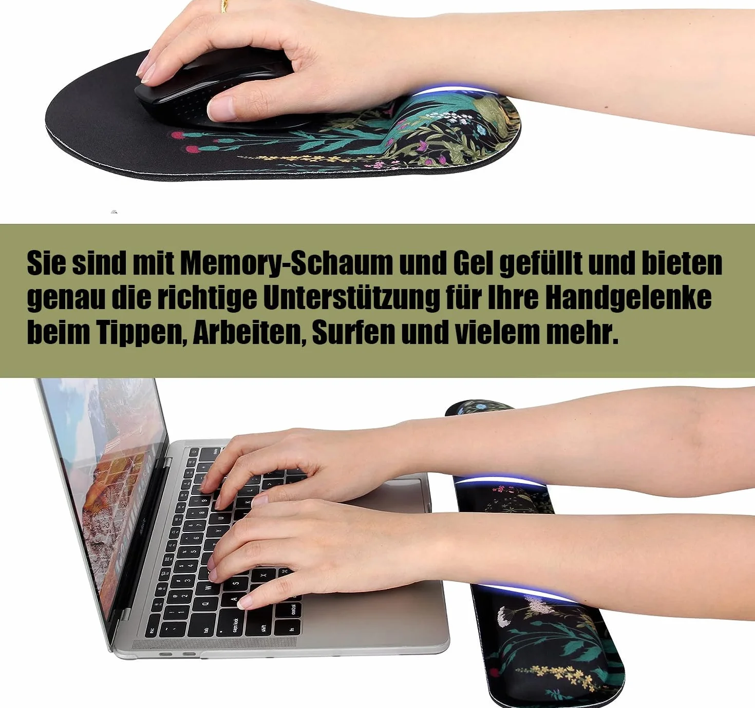 Set di poggiapolsi 3 in 1, tappetino ergonomico con cuscino in gel per mouse e tastiera