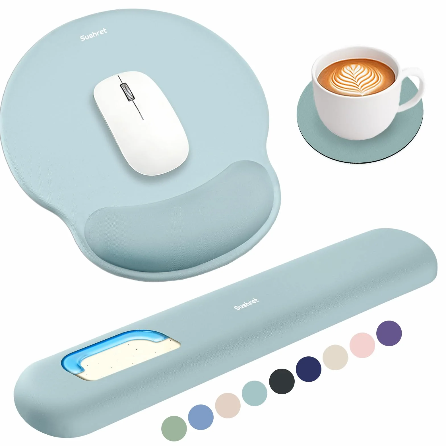 Sushret Tappetino Mouse e Poggiapolsi per Tastiera, Set Ergonomico 3-in-1 in Gel Memory Foam con Supporto per Braccio, Accessori da Scrivania per Computer, Gaming e Ufficio